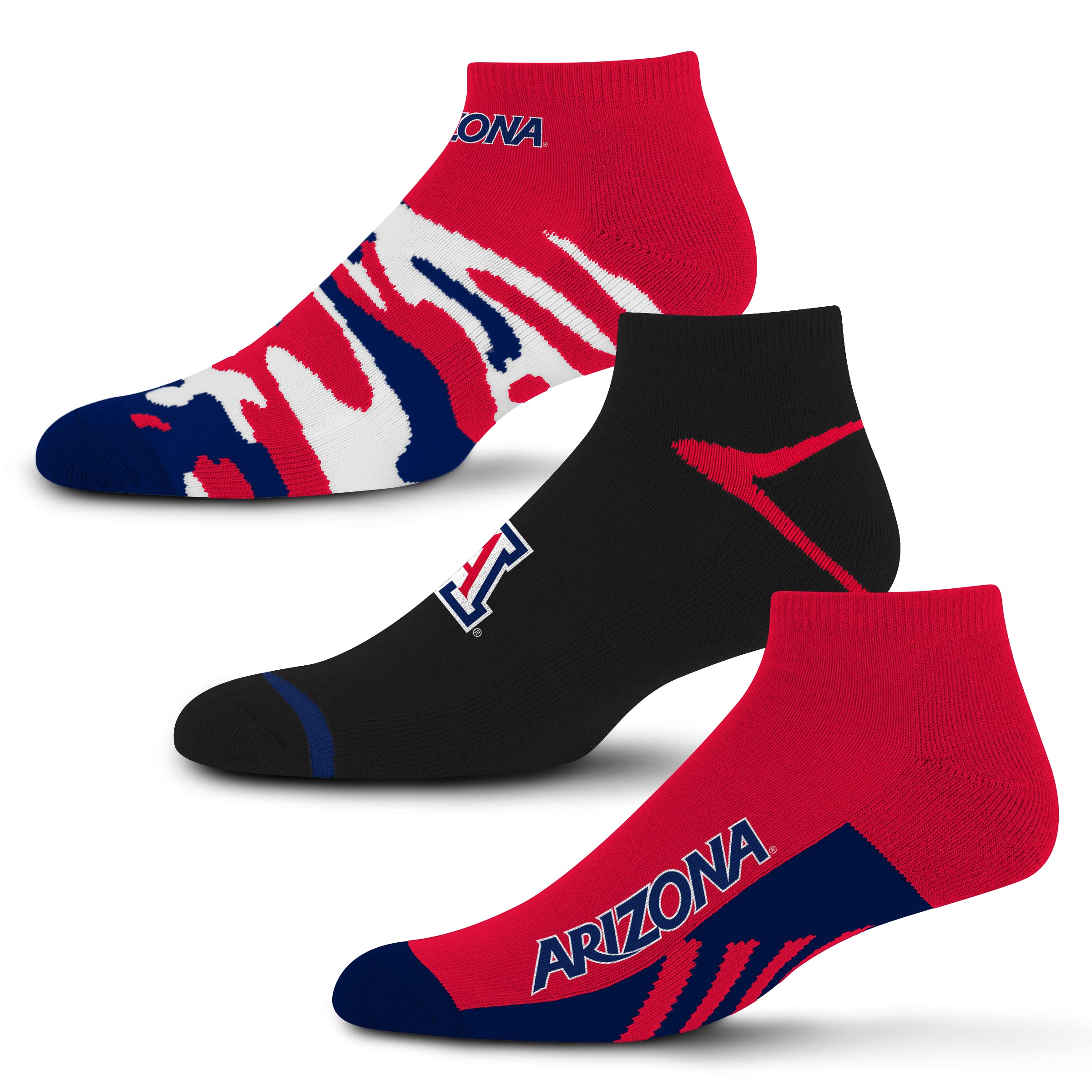 For Bare Feet NCAA Arizona Wildcats CAMO BOOM 3 Pack Ankle Sock Team Colors Large - Sports Gifts, Sports Memorabilia, Sports Collectibles, Fan Shop