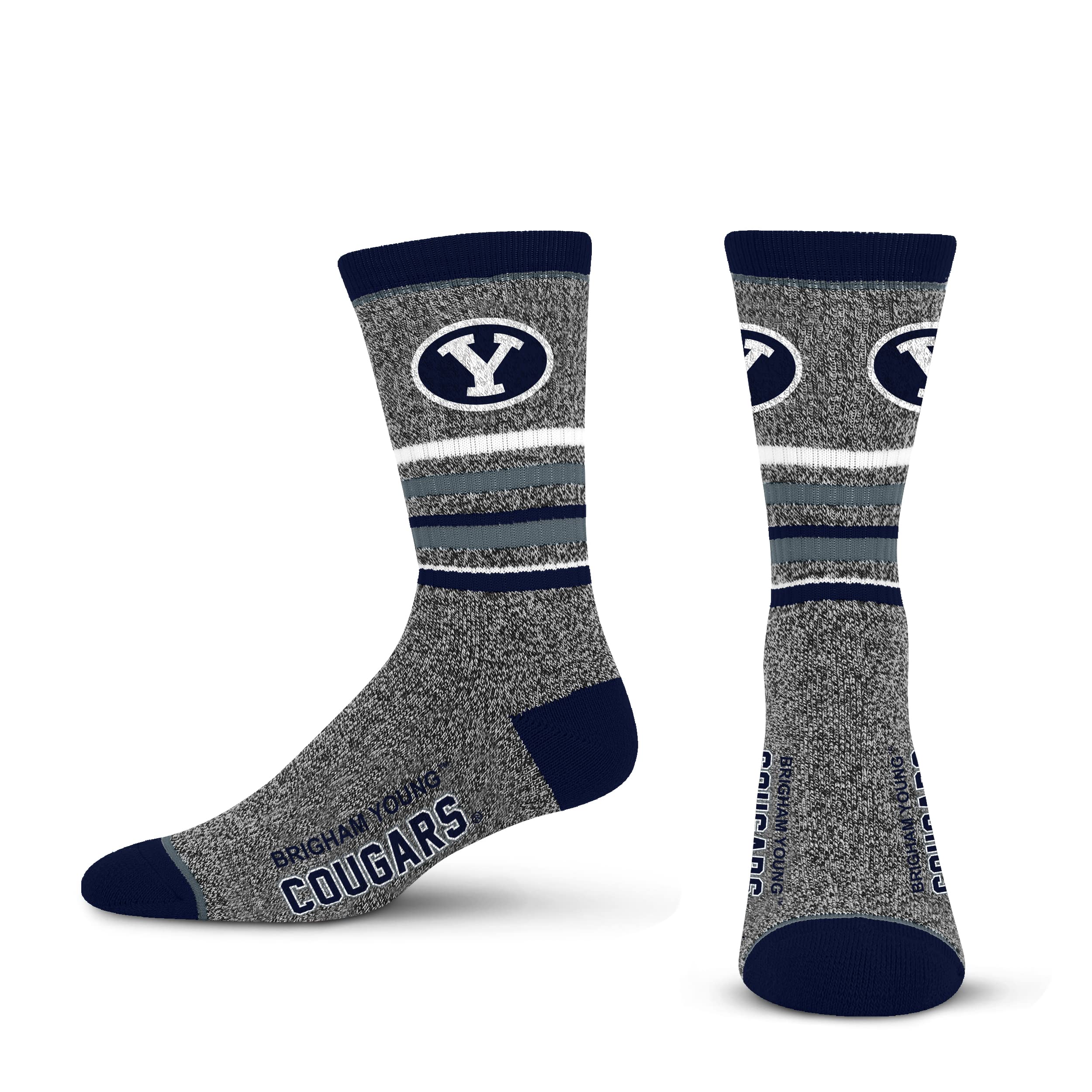 For Bare Feet Mens NCAA BYU Cougars 5 Star Crew Sock Marble Grey Large - Sports Gifts, Sports Memorabilia, Sports Collectibles, Fan Shop