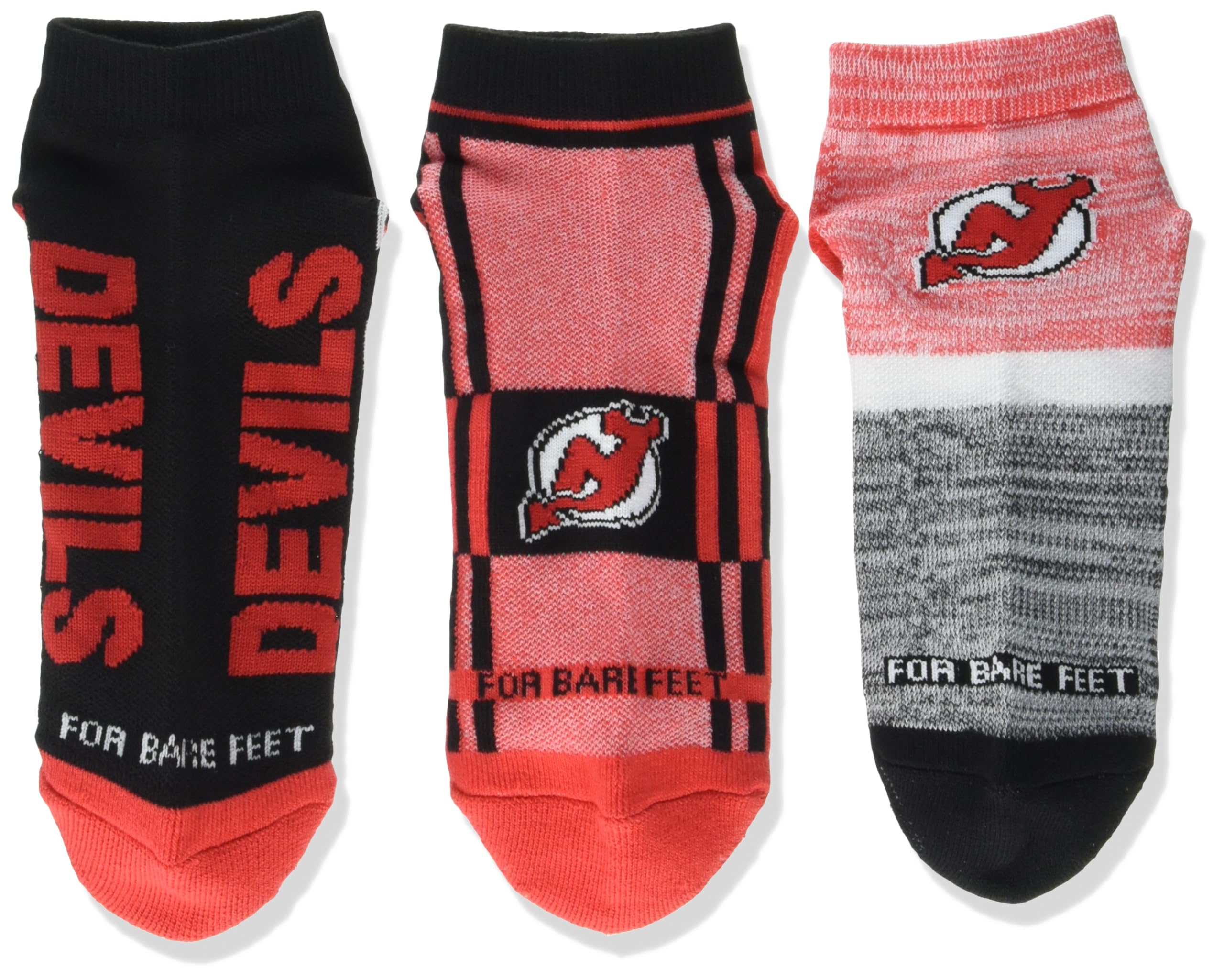 For Bare Feet NHL NEW JERSEY DEVILS Stripe Stack 3 Pack Ankle Sock Team Colors Large - Sports Gifts, Sports Memorabilia, Sports Collectibles, Fan Shop