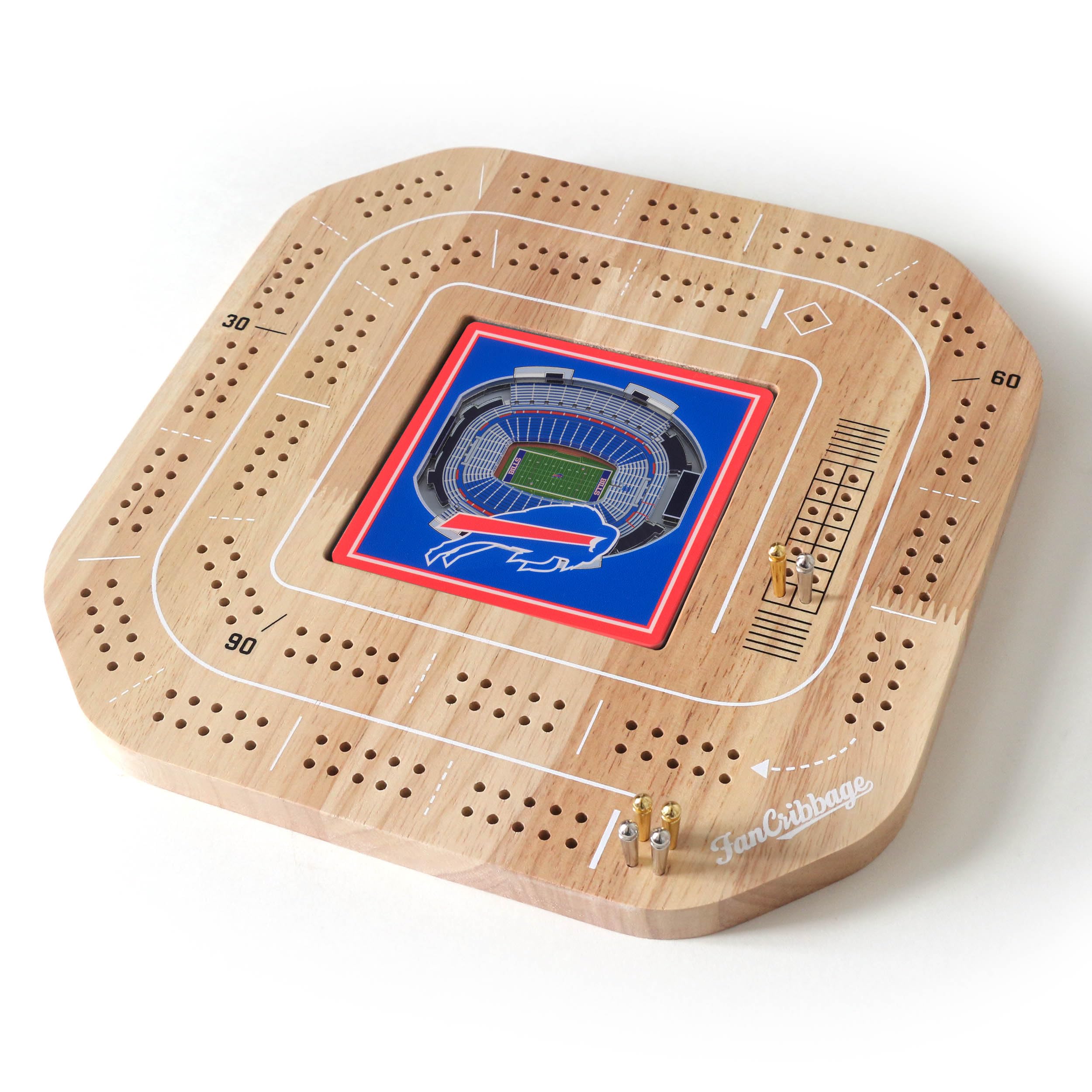 YouTheFan NFL Buffalo Bills Licensed Fan Cribbage Wood Board Game - Sports Collectibles, Sports Memorabilia, Sports Fan Shop, Sports Gifts