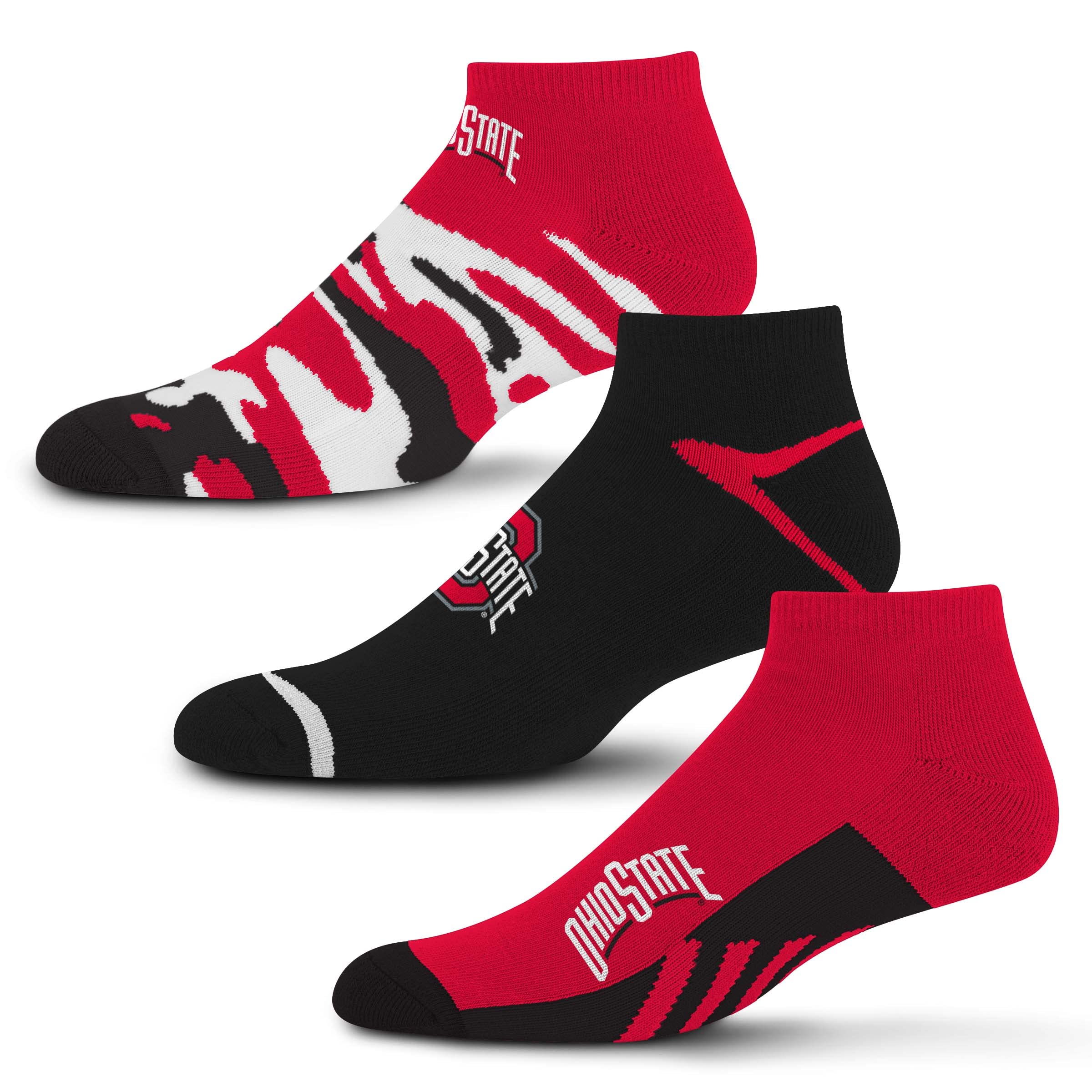 For Bare Feet NCAA Ohio State Buckeyes CAMO BOOM 3 Pack Ankle Sock Team Colors Large - Sports Gifts, Sports Memorabilia, Sports Collectibles, Fan Shop