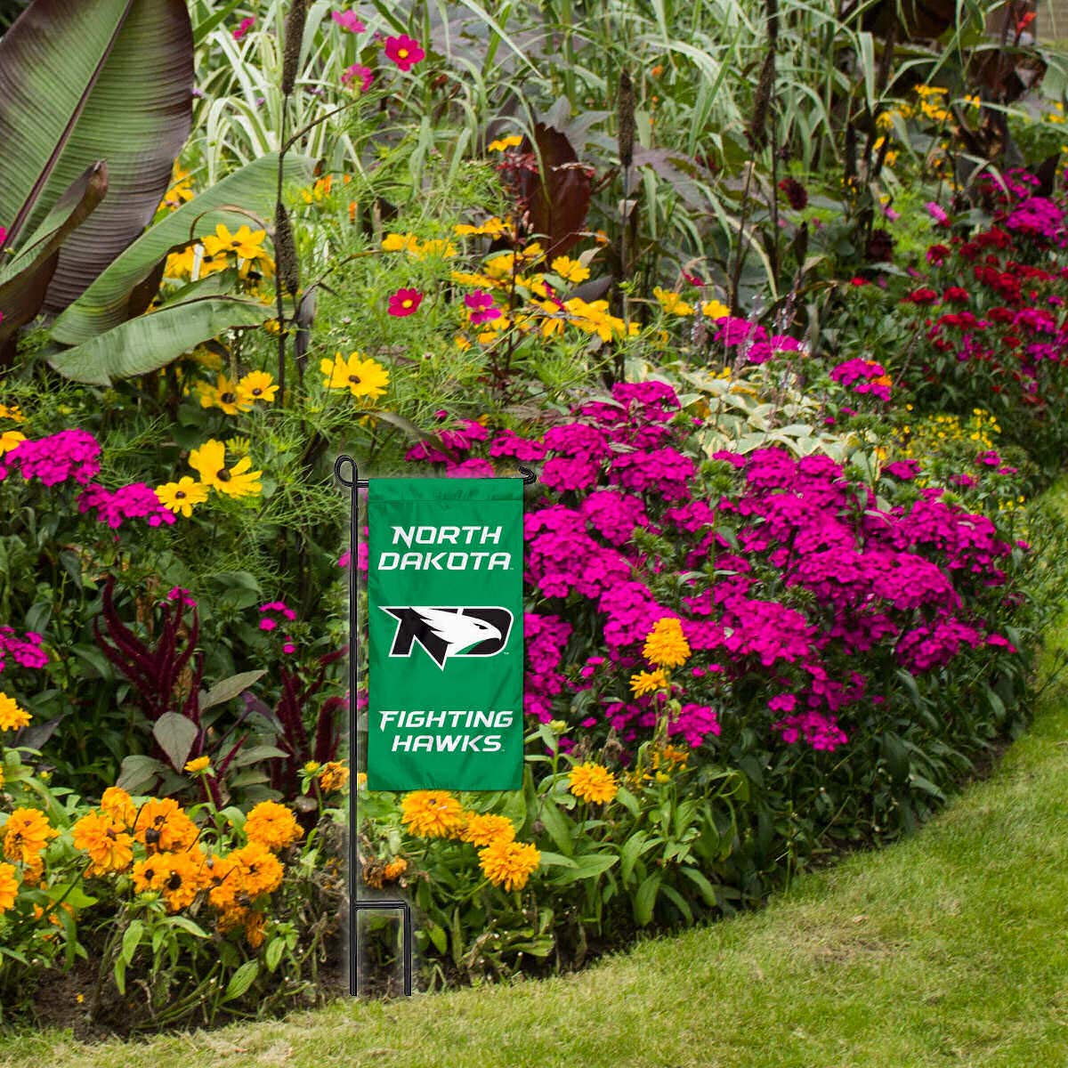 College Flags & Banners Co. North Dakota Fighting Hawks Mini Garden and Flower Pot Flag Topper - Sports Collectibles, Sports Memorabilia, Sports Fan Shop, Sports Gifts