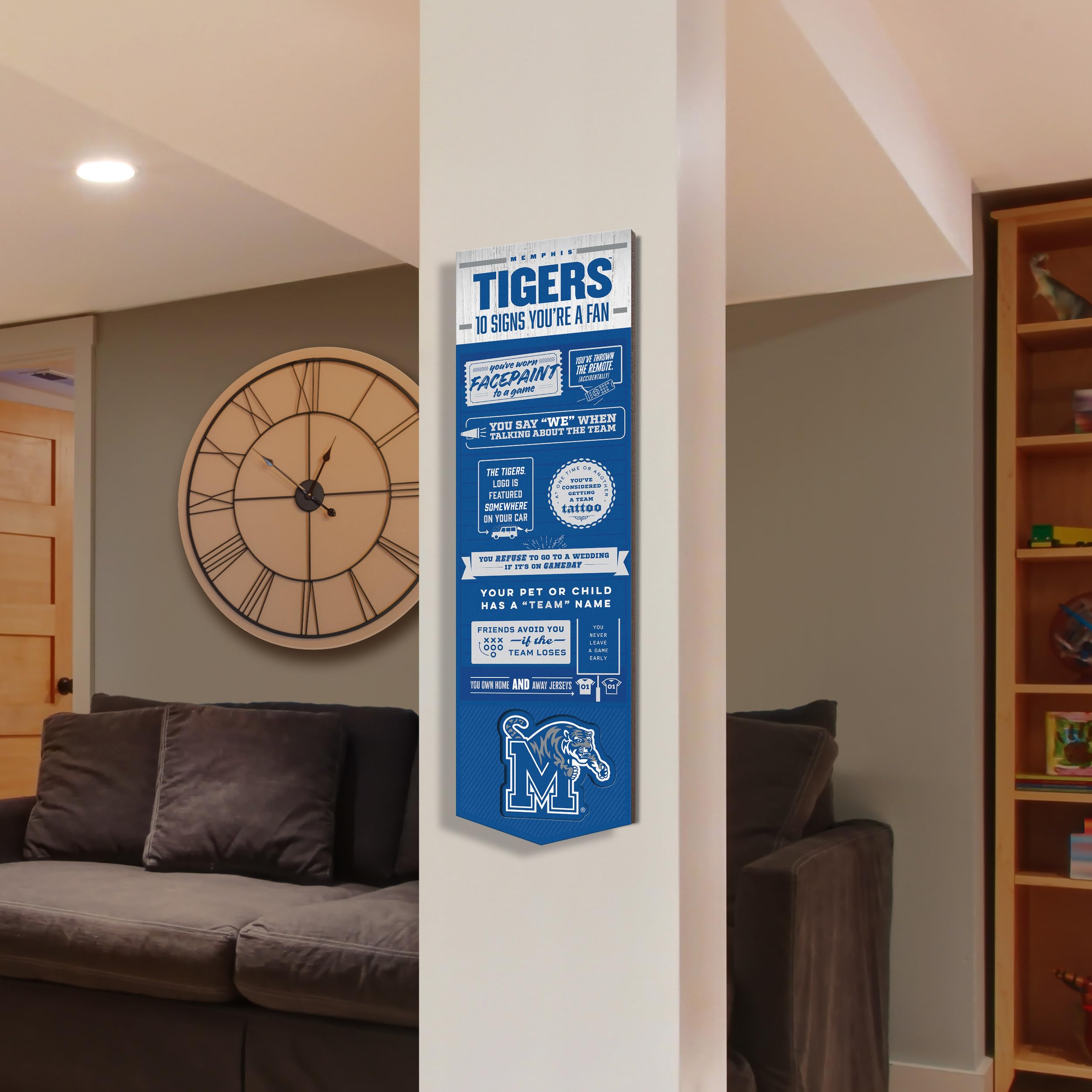 YouTheFan Officially-licensed NCAA Memphis Tigers 6x19 Top 10 Signs Banner - humorous descriptions - fun sports fan phrases, original design, indoor team wall decor fan gift - Sports Collectibles, Sports Memorabilia, Sports Fan Shop, Sports Gifts
