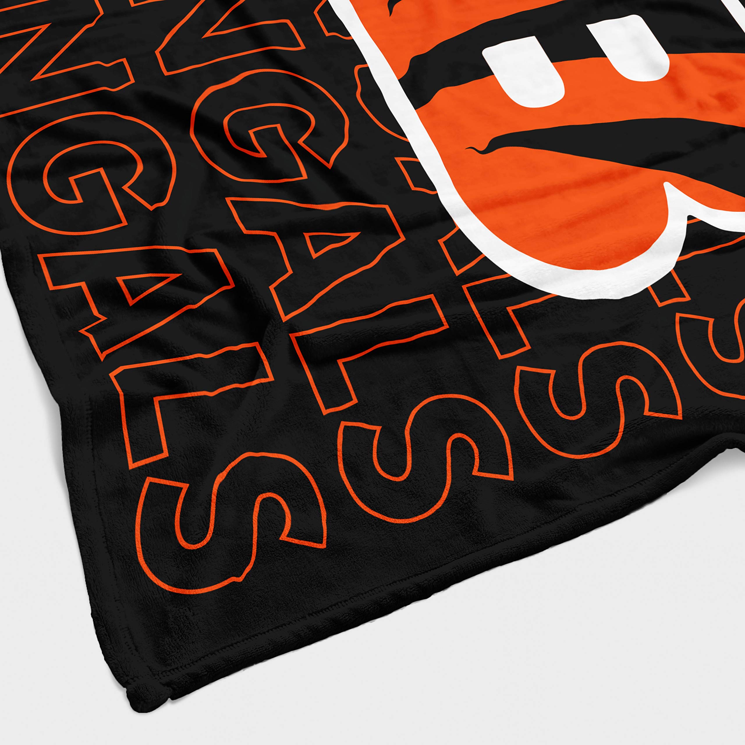 Pegasus Sports NFL Echo Team Wordmark Plush Blanket- Cincinnati Bengals Team Color 60x70 - Sports Gifts, Sports Memorabilia, Sports Collectibles, Fan Shop
