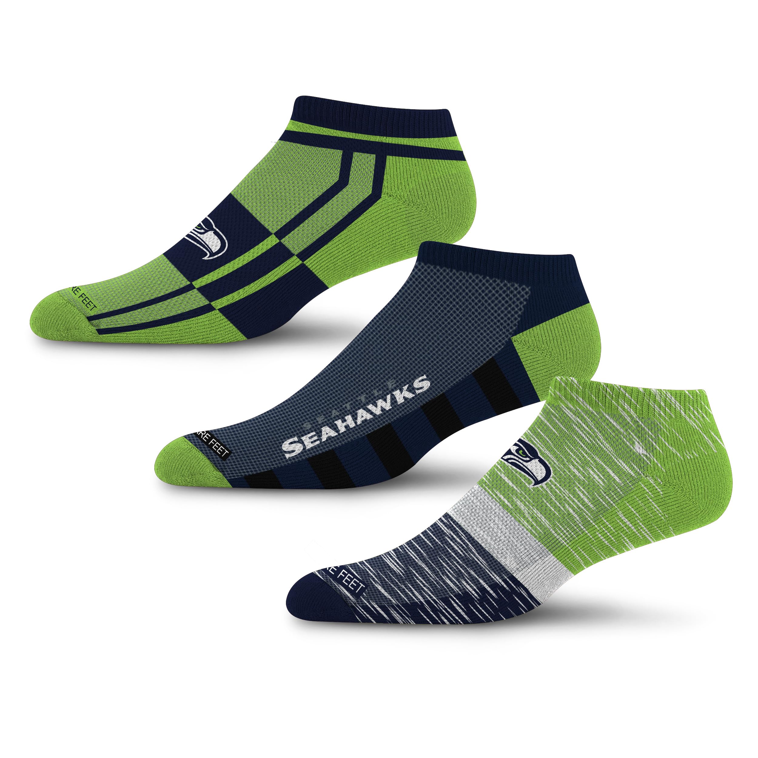For Bare Feet NFL SEATTLE SEAHAWKS Stripe Stack 3 Pack Ankle Sock Team Colors Large - Sports Gifts, Sports Memorabilia, Sports Collectibles, Fan Shop