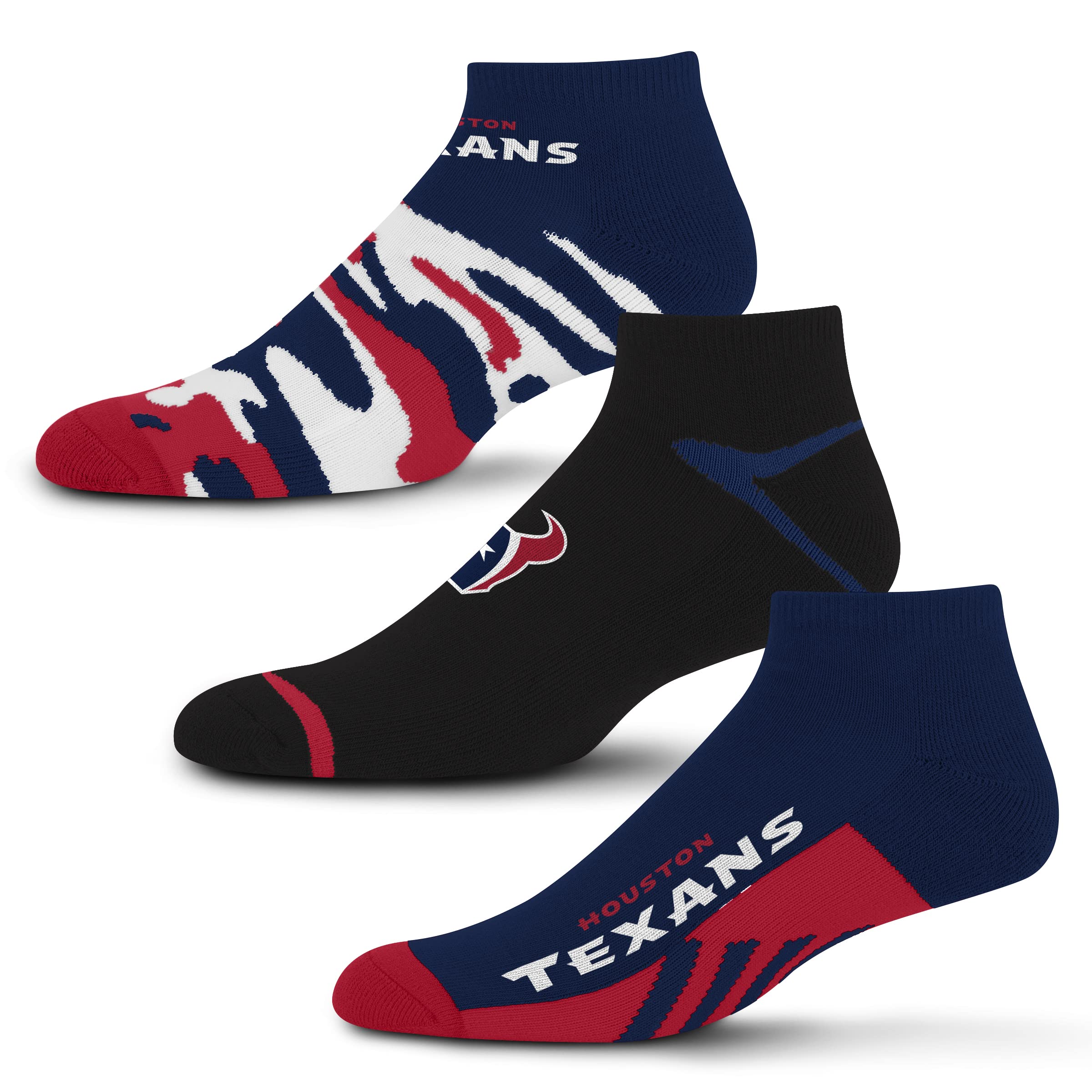 For Bare Feet NFL Houston Texans CAMO BOOM 3 Pack Ankle Sock Team Colors Large - Sports Gifts, Sports Memorabilia, Sports Collectibles, Fan Shop