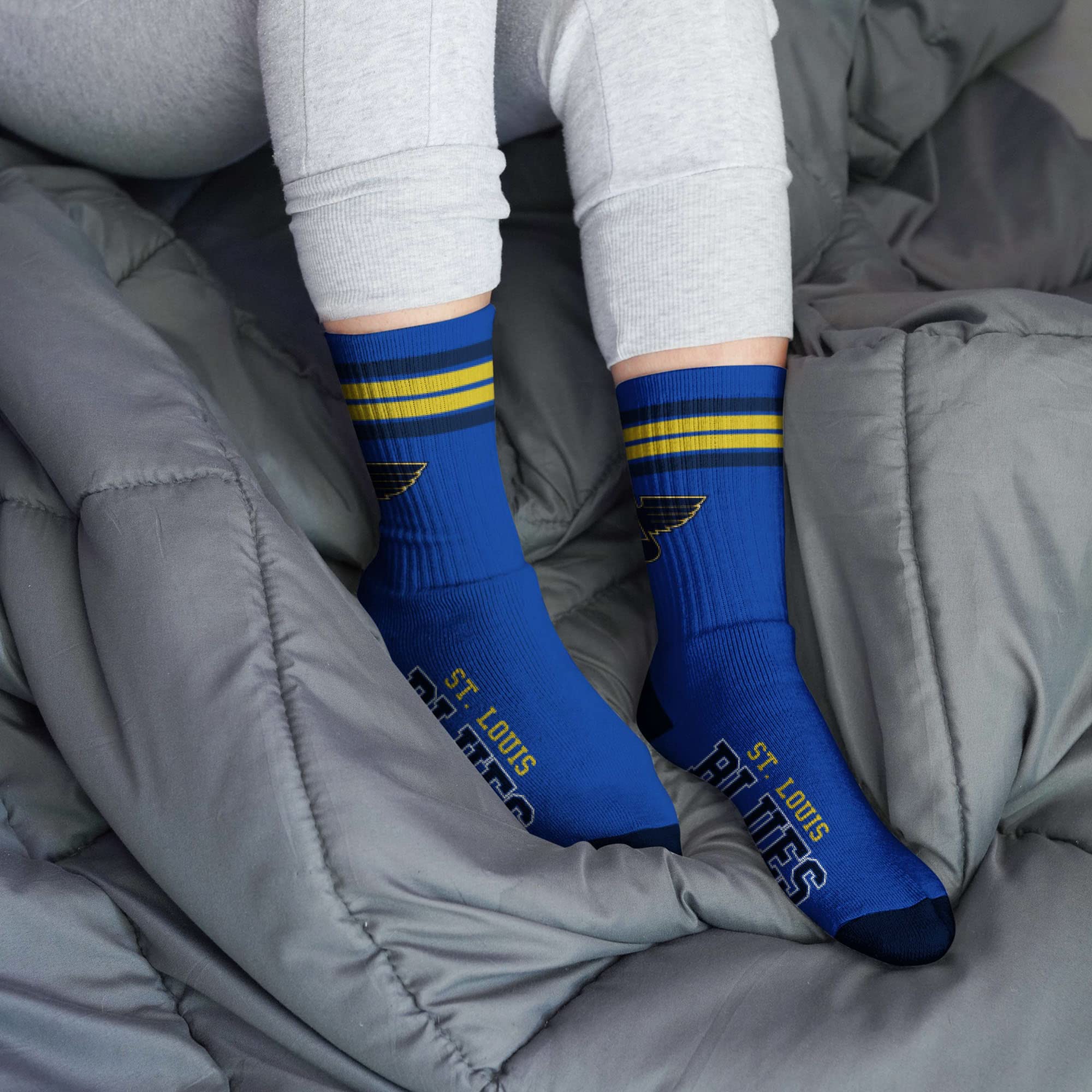 For Bare Feet NHL St. Louis Blues 4 Stripe Deuce Crew Sock Team Color LARGE - Sports Gifts, Sports Memorabilia, Sports Collectibles, Fan Shop