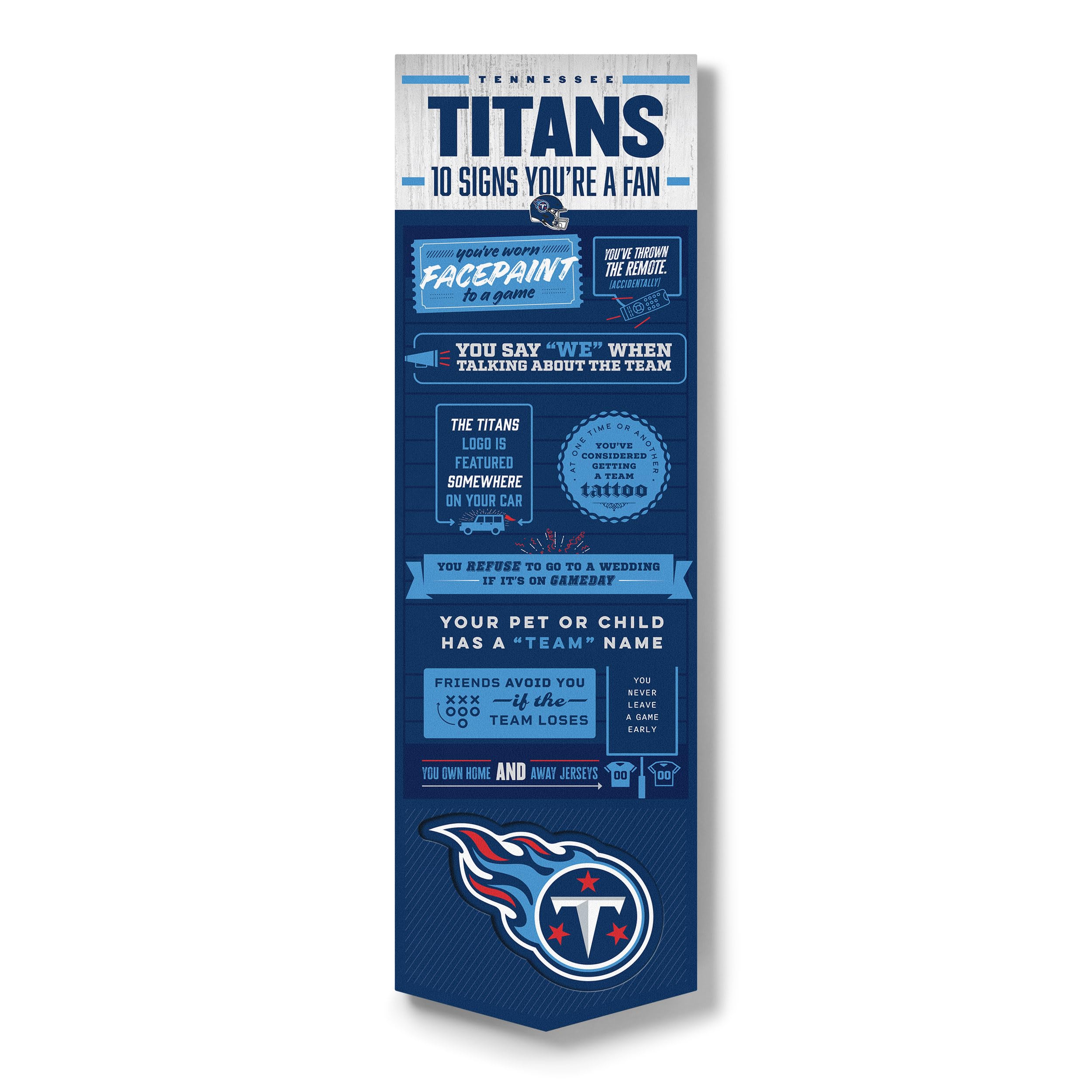 YouTheFan Officially-licensed NFL Tennessee Titans 6x19 Top 10 Signs Banner - humorous descriptions - fun sports fan phrases, original design, indoor team wall decor fan gift - Sports Collectibles, Sports Memorabilia, Sports Fan Shop, Sports Gifts