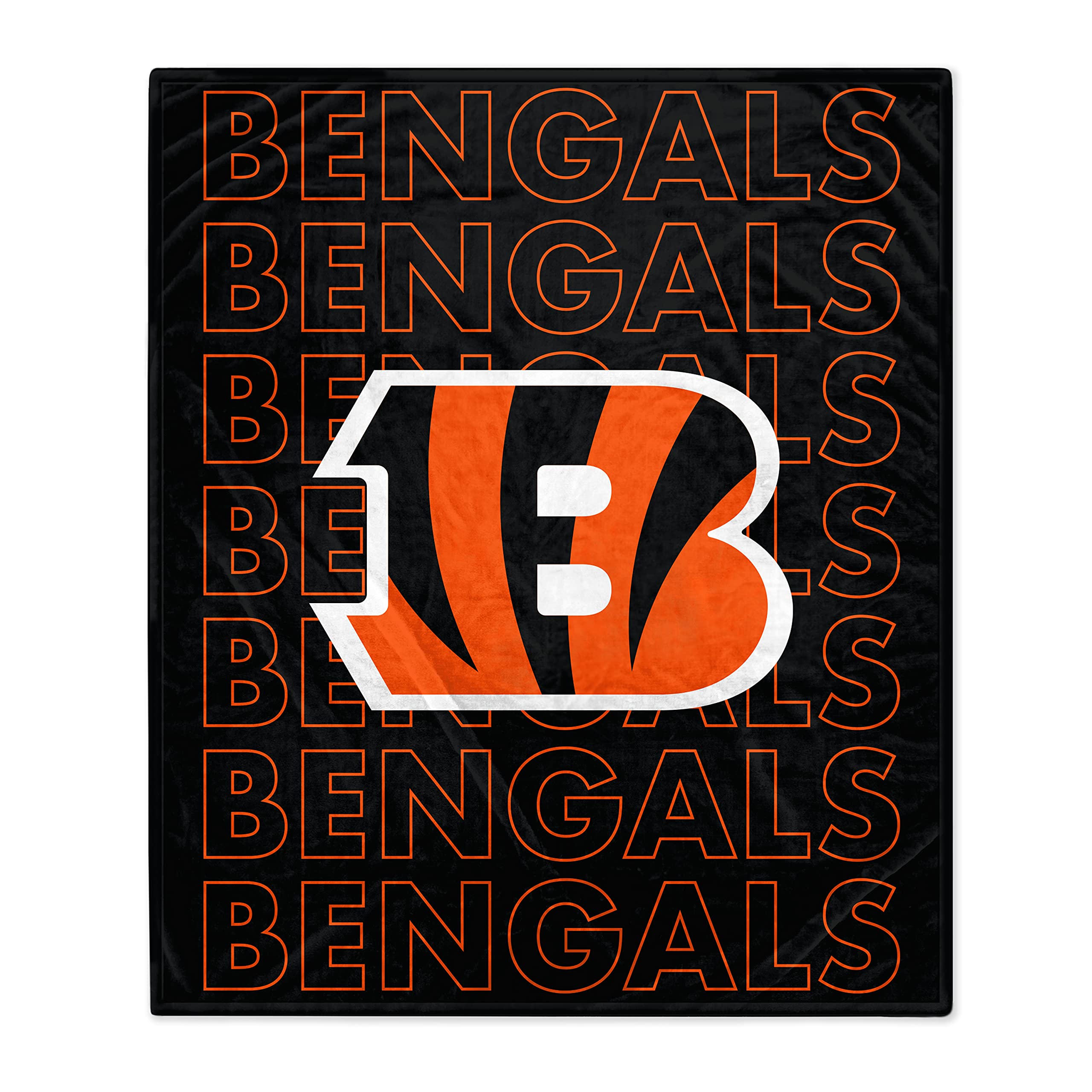 Pegasus Sports NFL Echo Team Wordmark Plush Blanket- Cincinnati Bengals Team Color 60x70 - Sports Gifts, Sports Memorabilia, Sports Collectibles, Fan Shop