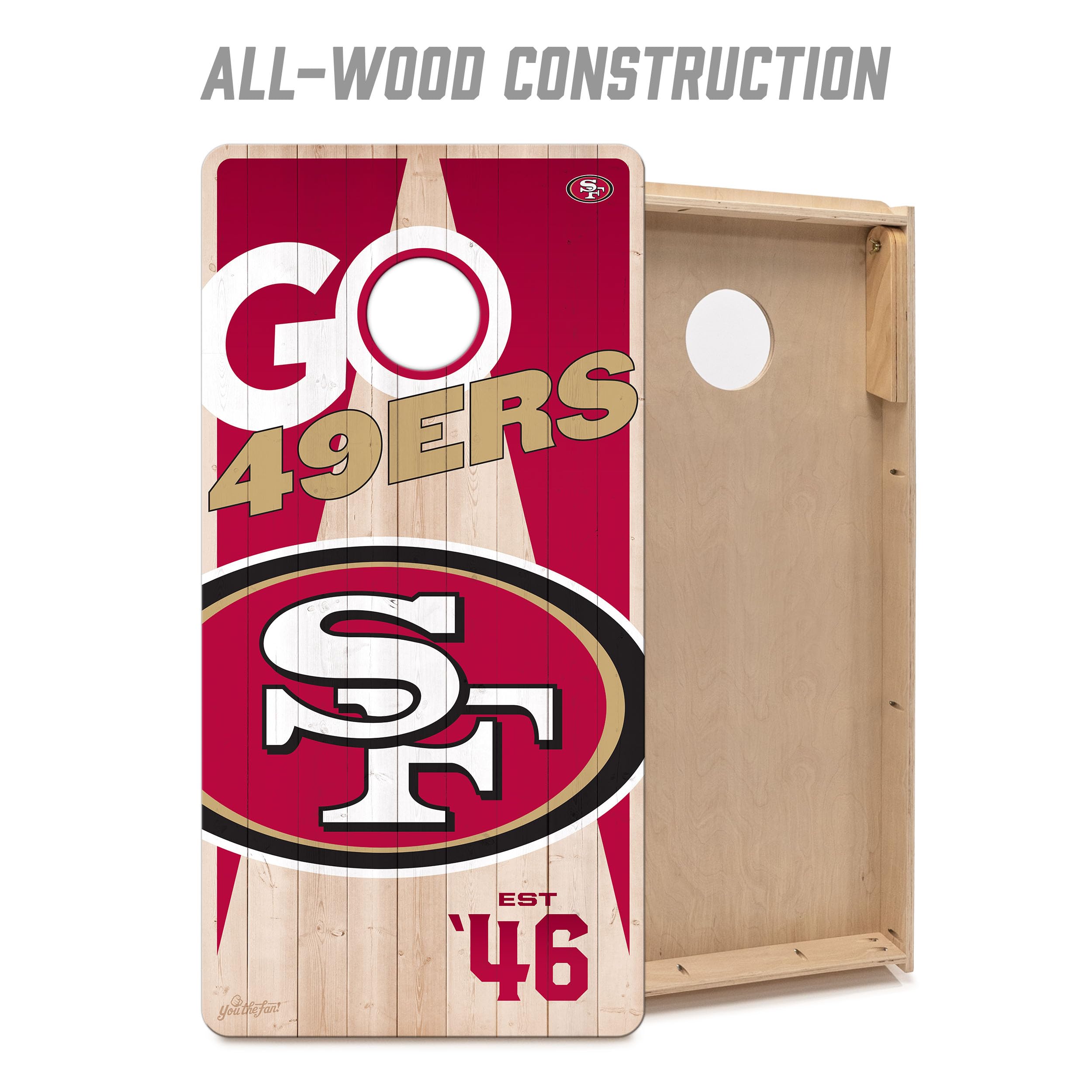 YouTheFan NFL San Francisco 49ers 2’ x 4’ Professional Wood Cornhole Game with Logo Bags - Sports Collectibles, Sports Memorabilia, Sports Fan Shop, Sports Gifts