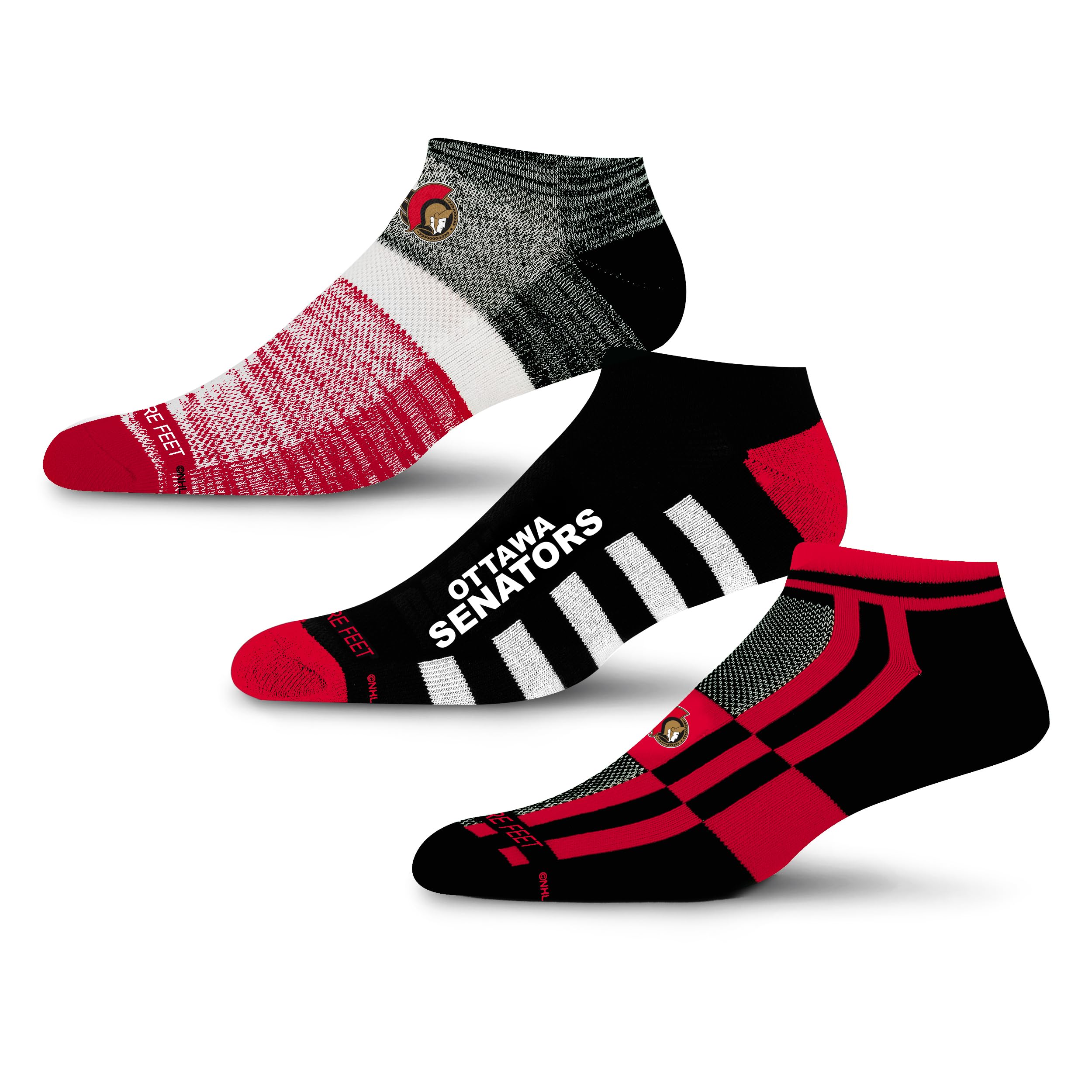 For Bare Feet NHL OTTAWA SENATORS Stripe Stack 3 Pack Ankle Sock Team Colors Large - Sports Gifts, Sports Memorabilia, Sports Collectibles, Fan Shop