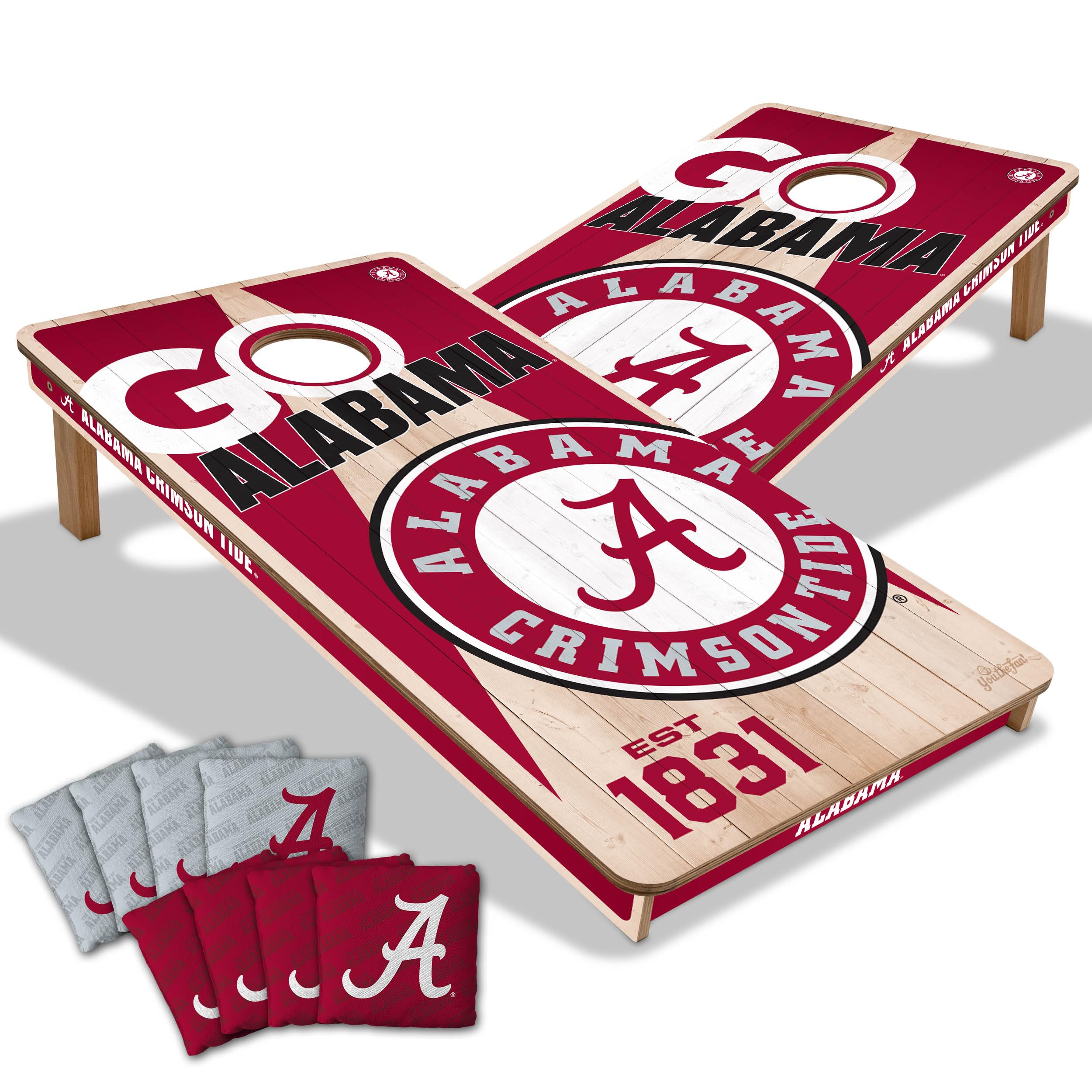 YouTheFan NCAA Alabama Crimson Tide 2’ x 4’ Professional Wood Cornhole Game with Logo Bags - Sports Collectibles, Sports Memorabilia, Sports Fan Shop, Sports Gifts