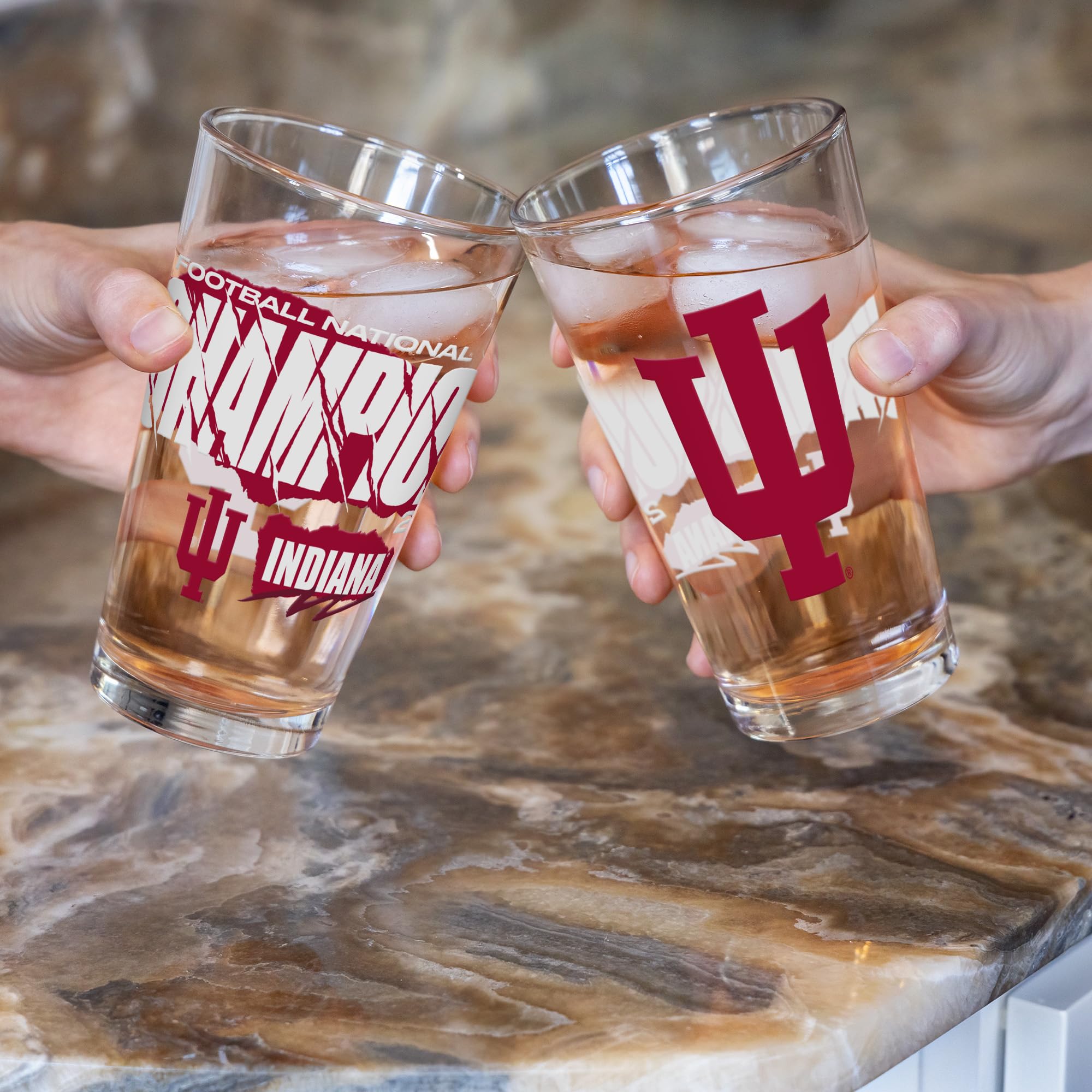 Rico Industries NCAA Indiana Hoosiers 2026 Football National Champions 16 oz Pint Glasses with Digitally Printed Logo, Classic Drinking Glass - Great for Every Day Use - Sports Gifts, Sports Memorabilia, Sports Collectibles, Fan Shop
