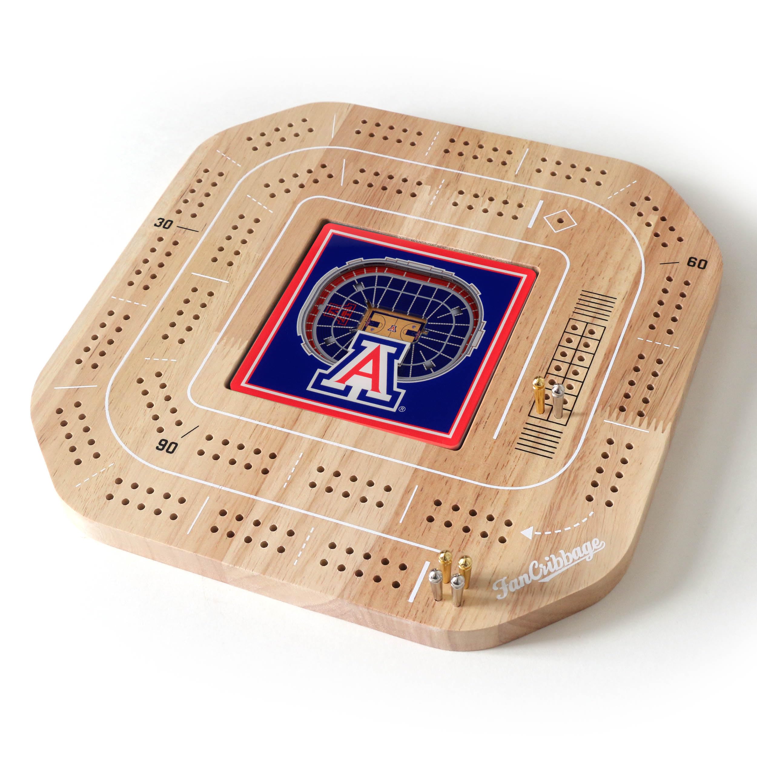 YouTheFan NCAA Arizona Wildcats Licensed Fan Cribbage Wood Board Game - Sports Collectibles, Sports Memorabilia, Sports Fan Shop, Sports Gifts