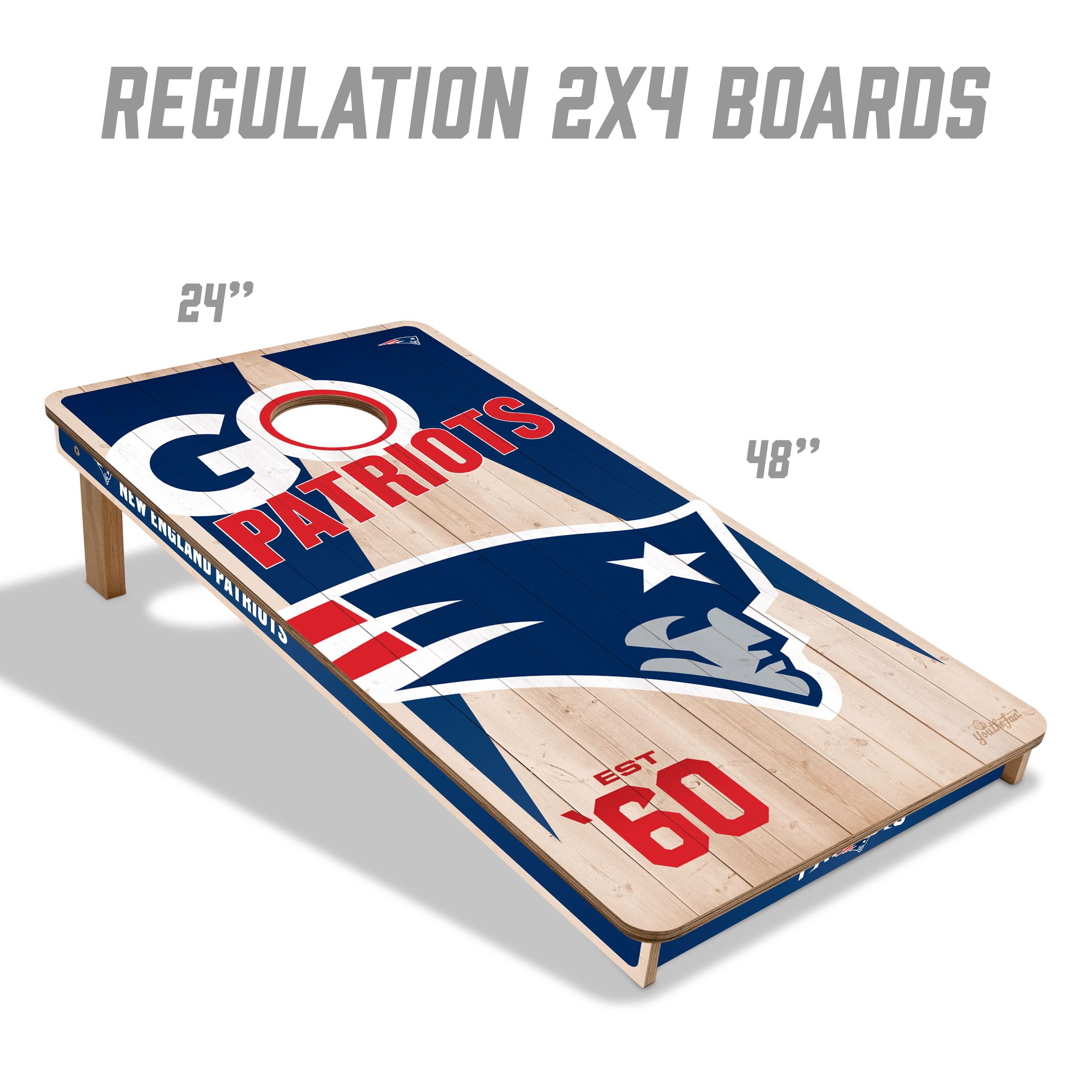 YouTheFan NFL New England Patriots 2’ x 4’ Professional Wood Cornhole Game with Logo Bags - Sports Collectibles, Sports Memorabilia, Sports Fan Shop, Sports Gifts