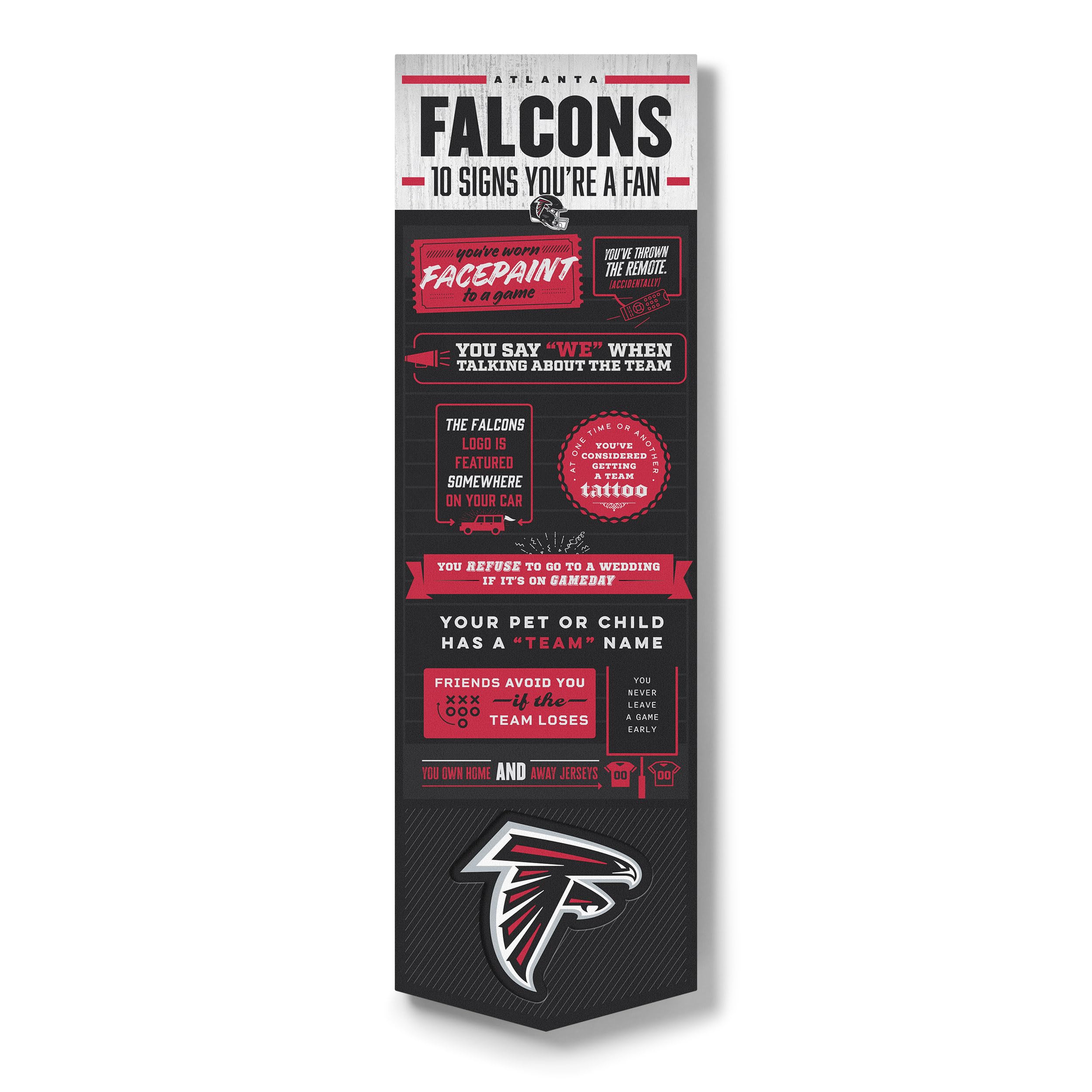YouTheFan Officially-licensed NFL Atlanta Falcons 6x19 Top 10 Signs Banner - humorous descriptions - fun sports fan phrases, original design, indoor team wall decor fan gift - Sports Collectibles, Sports Memorabilia, Sports Fan Shop, Sports Gifts