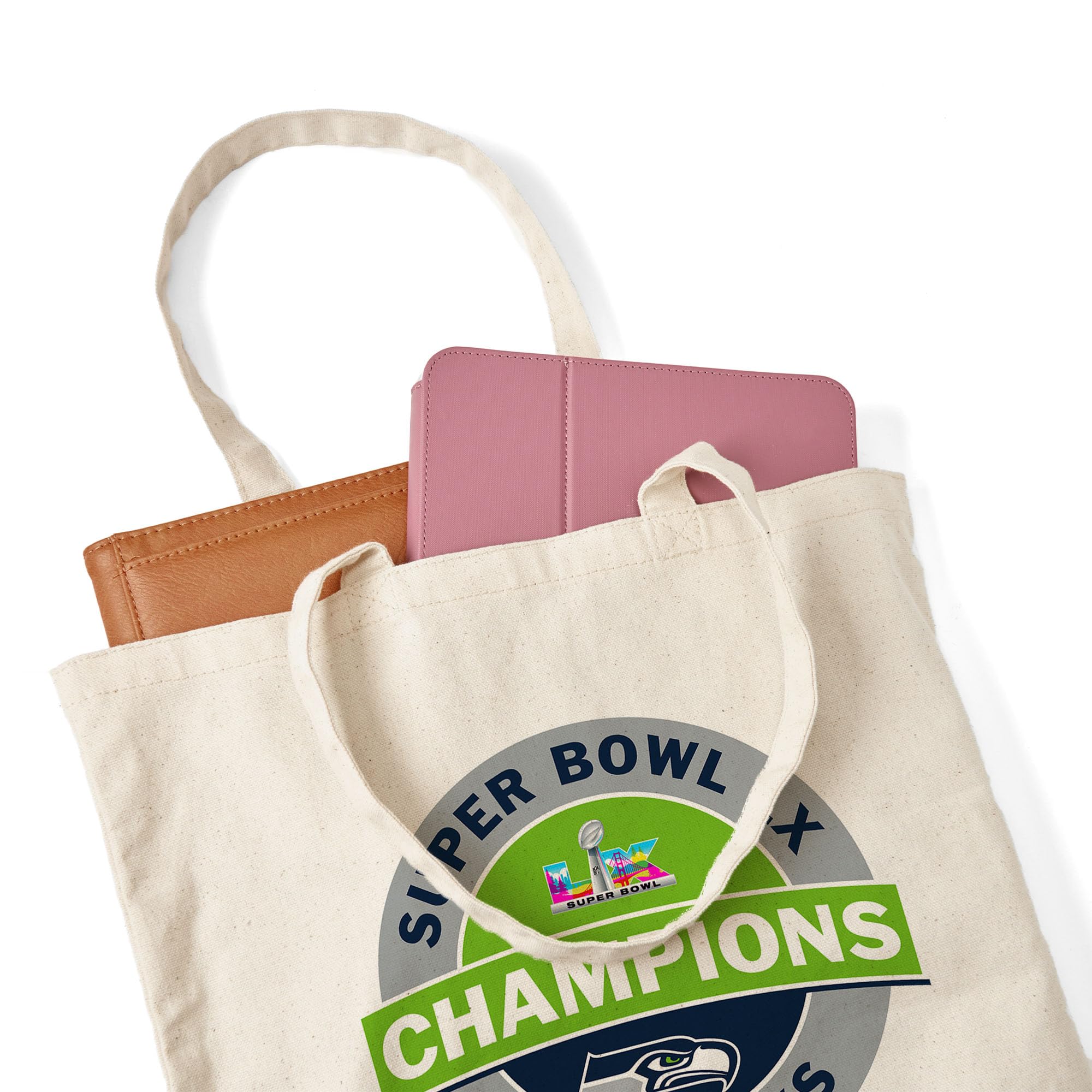 Northwest NFL Super Bowl 2026 Seattle Seahawks Champs Mission Canvas Tote Bag, 14 x 15 in - Sports Gifts, Sports Memorabilia, Sports Collectibles, Fan Shop