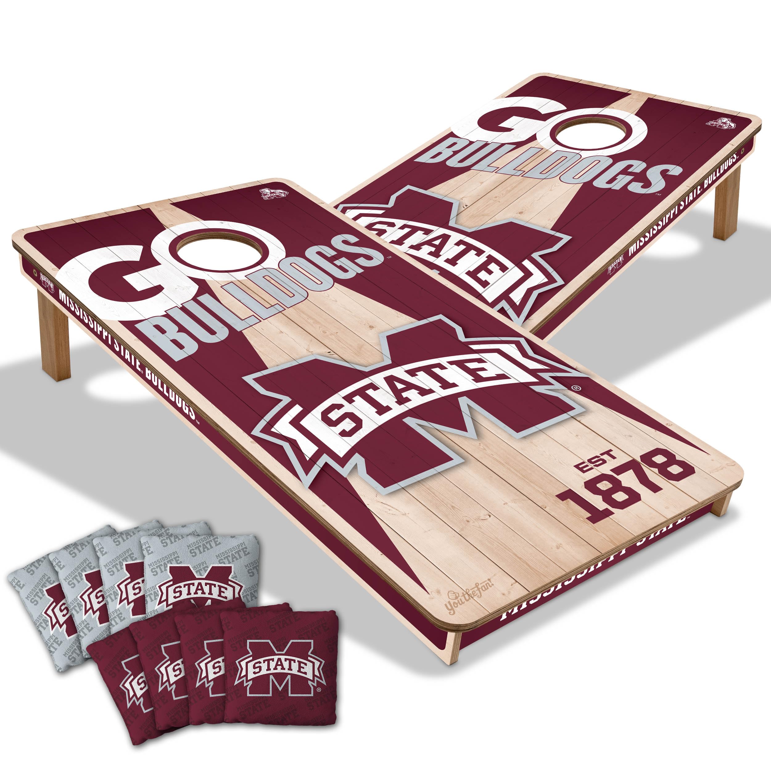 YouTheFan NCAA Mississippi State Bulldogs 2’ x 4’ Professional Wood Cornhole Game with Logo Bags - Sports Collectibles, Sports Memorabilia, Sports Fan Shop, Sports Gifts