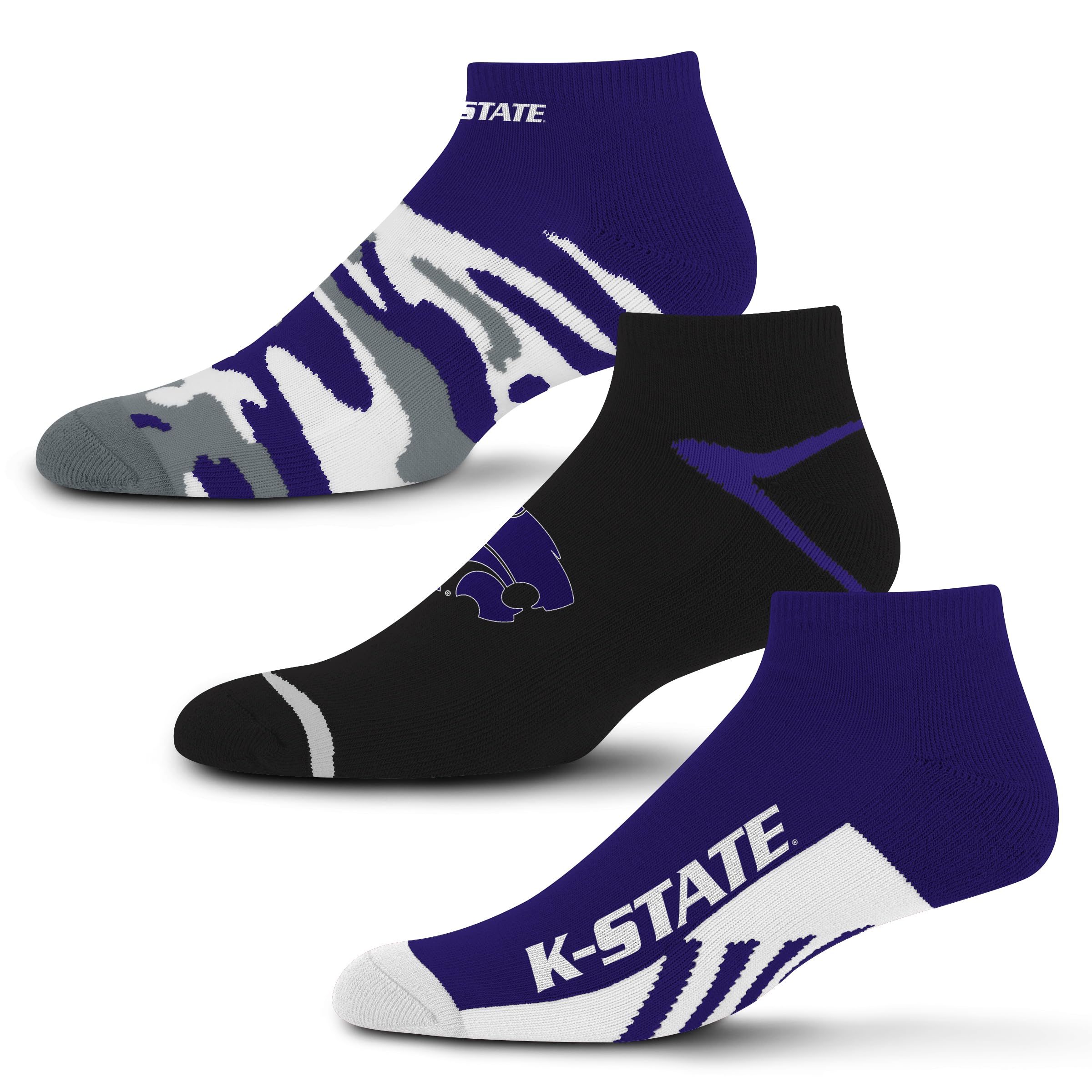 For Bare Feet NCAA Kansas State Wildcats CAMO BOOM 3 Pack Ankle Sock Team Colors Large - Sports Gifts, Sports Memorabilia, Sports Collectibles, Fan Shop