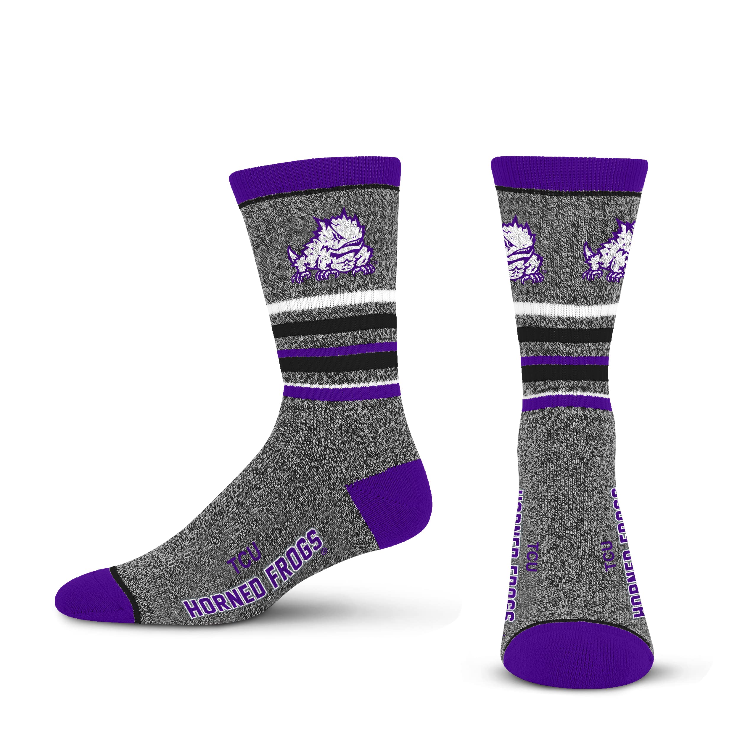 For Bare Feet Mens NCAA TCU Horned Frogs 5 Star Crew Sock Marble Grey Large - Sports Gifts, Sports Memorabilia, Sports Collectibles, Fan Shop