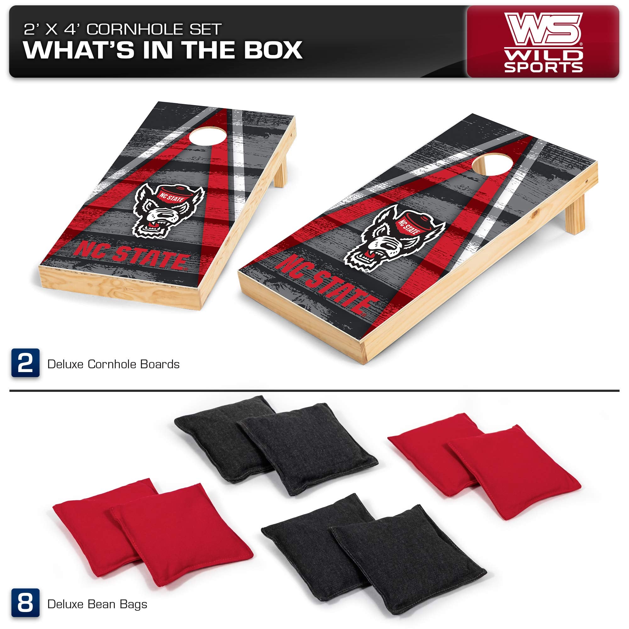 Wild Sports 2' x 4' Wood Tournament Cornhole Set - Direct Printed - North Carolina State Wolfpack- perfect for Backyard, Beach, Park, Tailgates, Outdoors and Indoors - Sports Collectibles, Sports Memorabilia, Sports Fan Shop, Sports Gifts