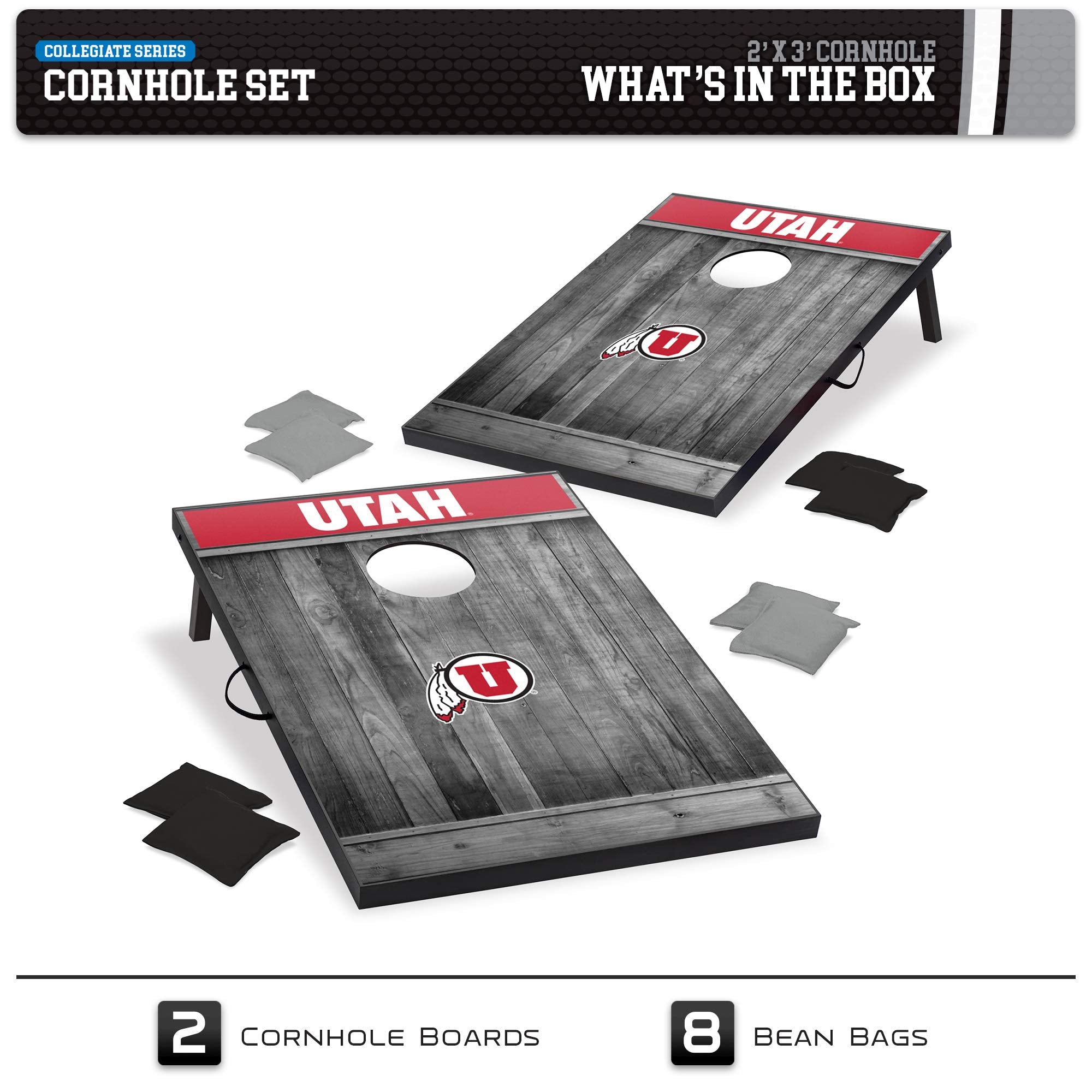 Wild Sports 2'x3' MDF Wood NCAA College Utah Utes Cornhole Set - Gray Wood Design - Sports Collectibles, Sports Memorabilia, Sports Fan Shop, Sports Gifts