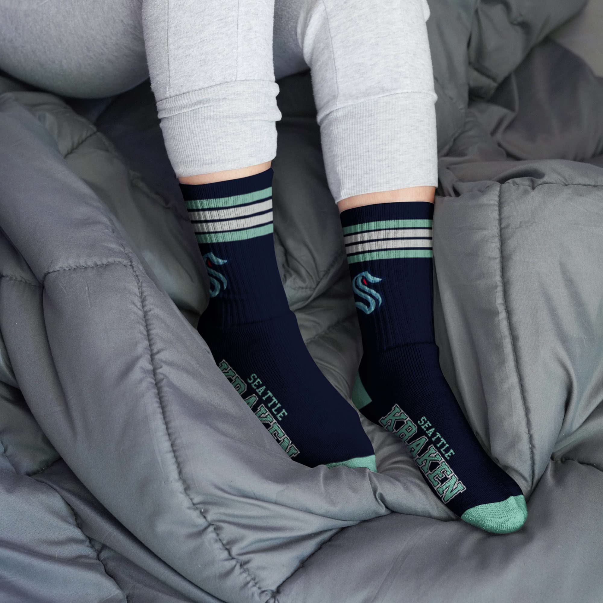 For Bare Feet NHL Seattle Kraken 4 Stripe Deuce Crew Sock Team Color MEDIUM - Sports Gifts, Sports Memorabilia, Sports Collectibles, Fan Shop
