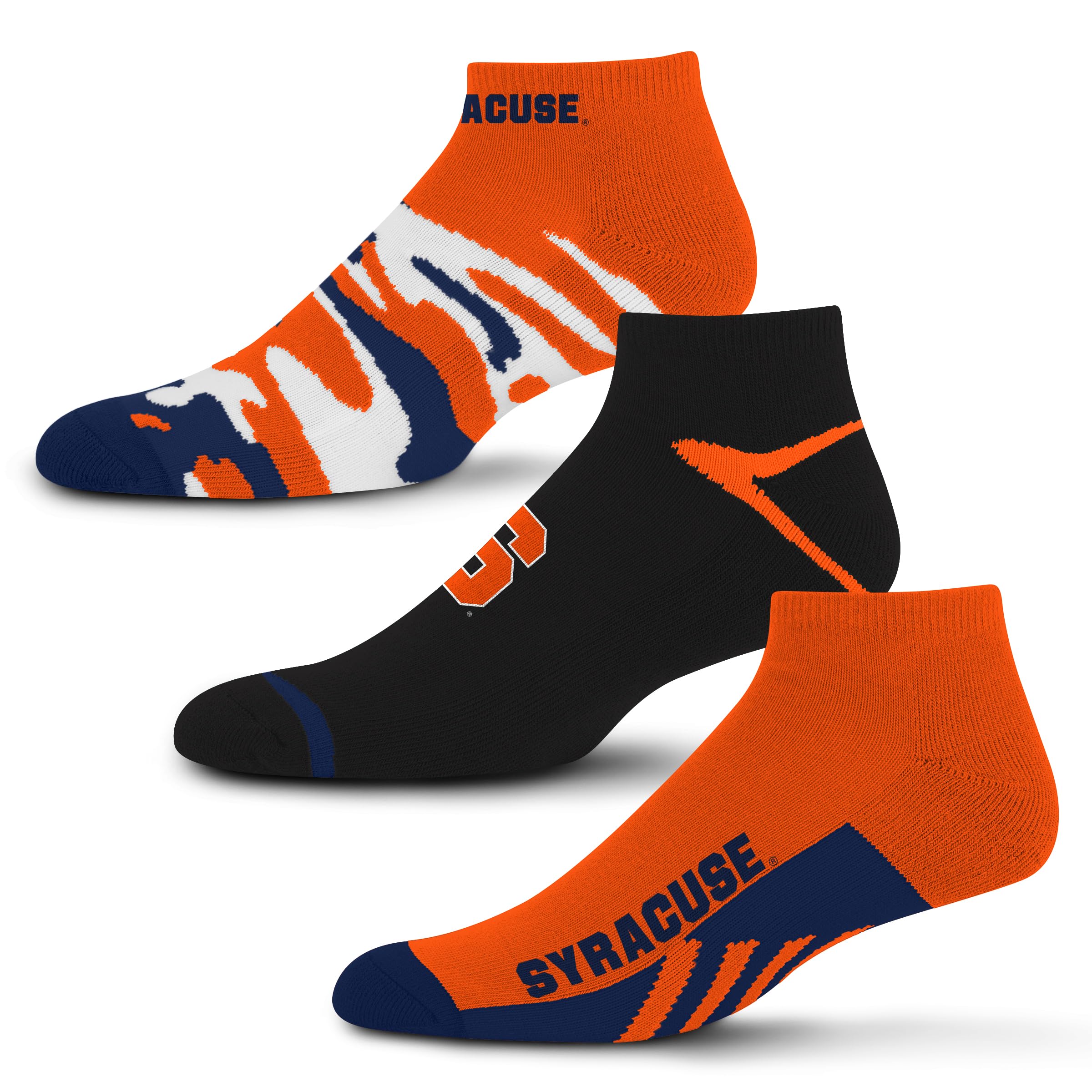 For Bare Feet NCAA Syracuse Orange CAMO BOOM 3 Pack Ankle Sock Team Colors Large - Sports Gifts, Sports Memorabilia, Sports Collectibles, Fan Shop