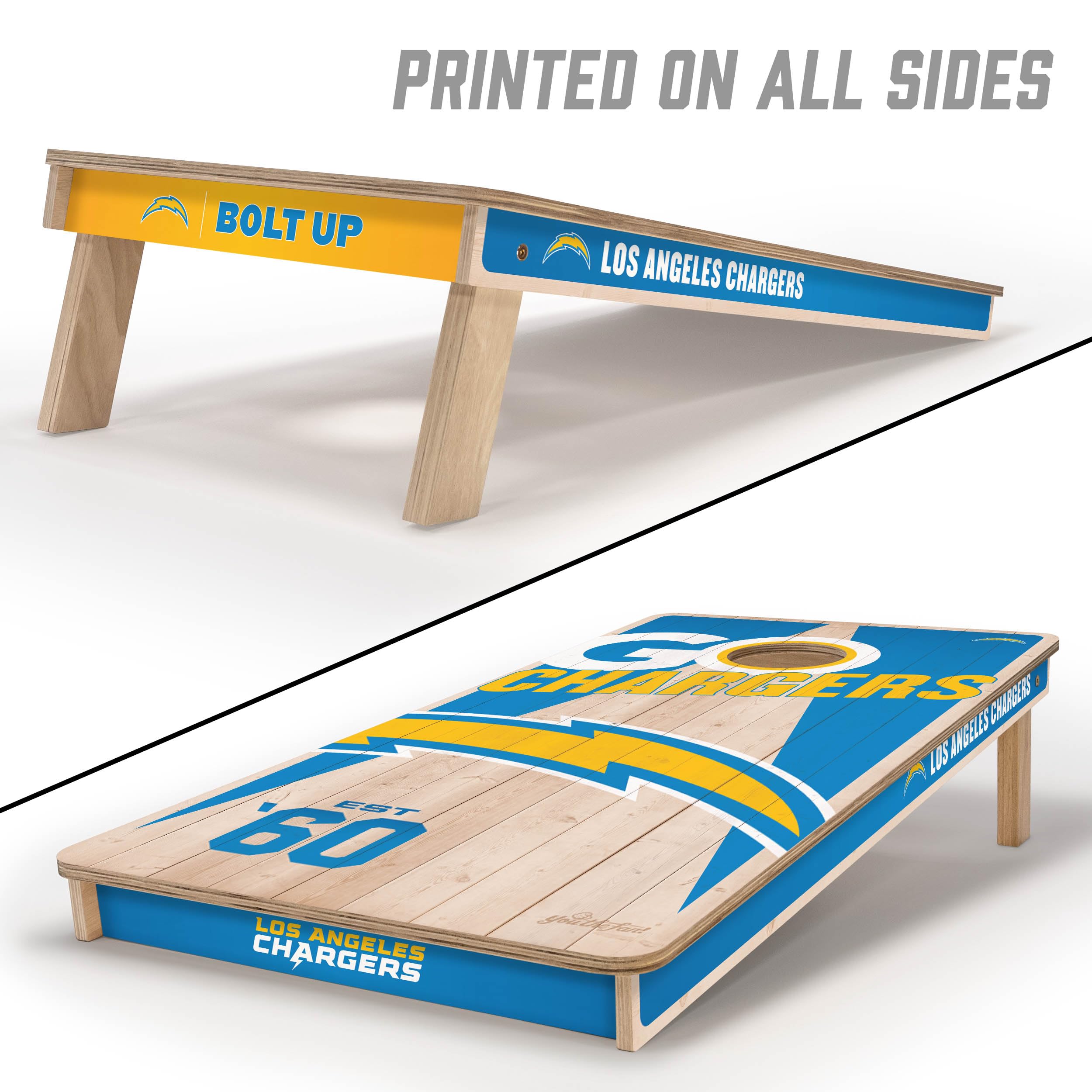 YouTheFan NFL Los Angeles Chargers 2’ x 4’ Professional Wood Cornhole Game with Logo Bags - Sports Collectibles, Sports Memorabilia, Sports Fan Shop, Sports Gifts