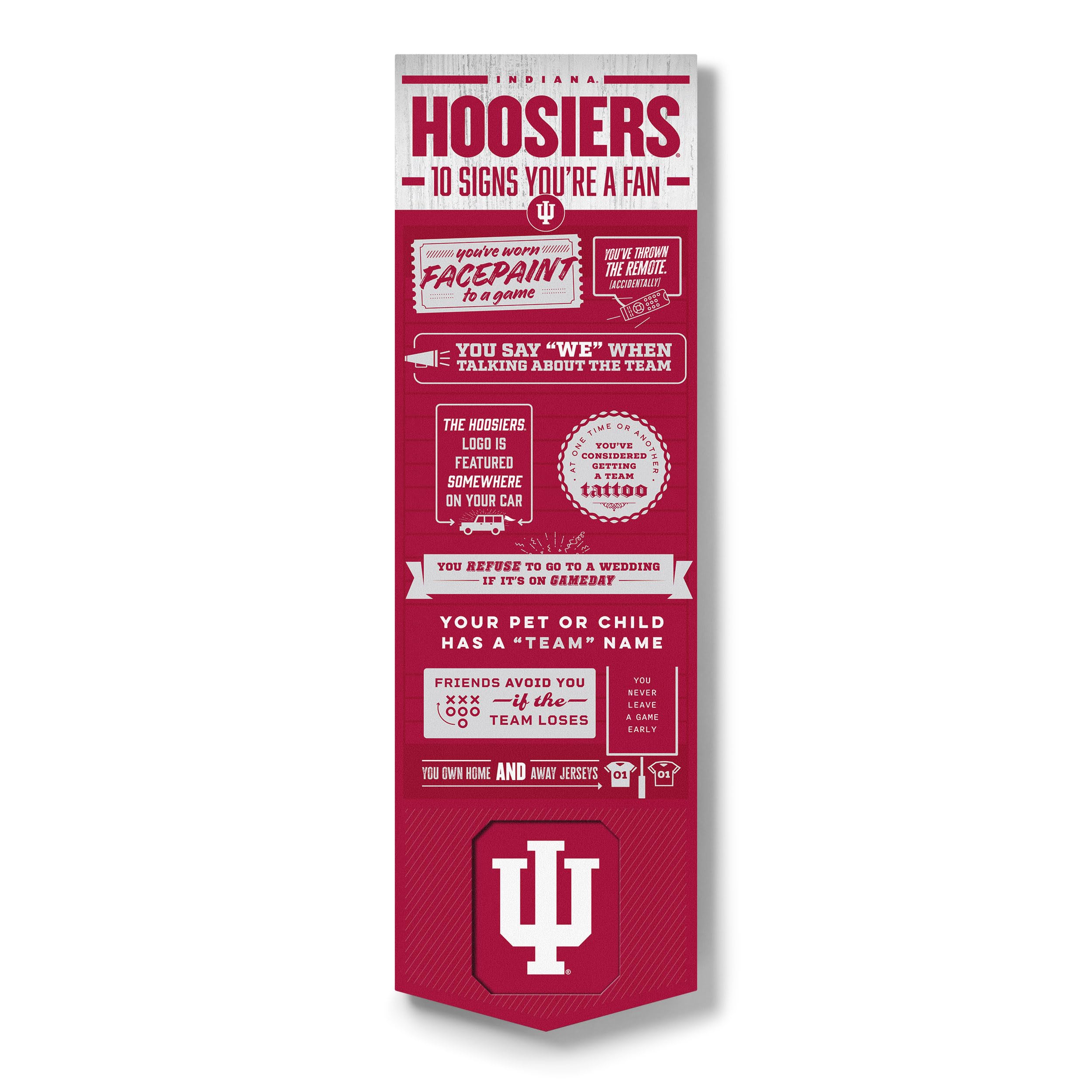 YouTheFan Officially-licensed NCAA Indiana Hoosiers 6x19 Top 10 Signs Banner - humorous descriptions - fun sports fan phrases, original design, indoor team wall decor fan gift - Sports Collectibles, Sports Memorabilia, Sports Fan Shop, Sports Gifts