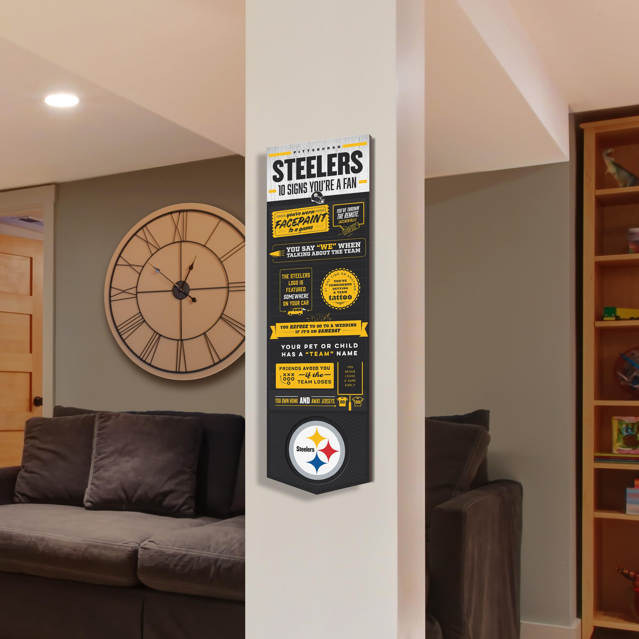 YouTheFan Officially-licensed NFL Pittsburgh Steelers 6x19 Top 10 Signs Banner - humorous descriptions - fun sports fan phrases, original design, indoor team wall decor fan gift - Sports Collectibles, Sports Memorabilia, Sports Fan Shop, Sports Gifts