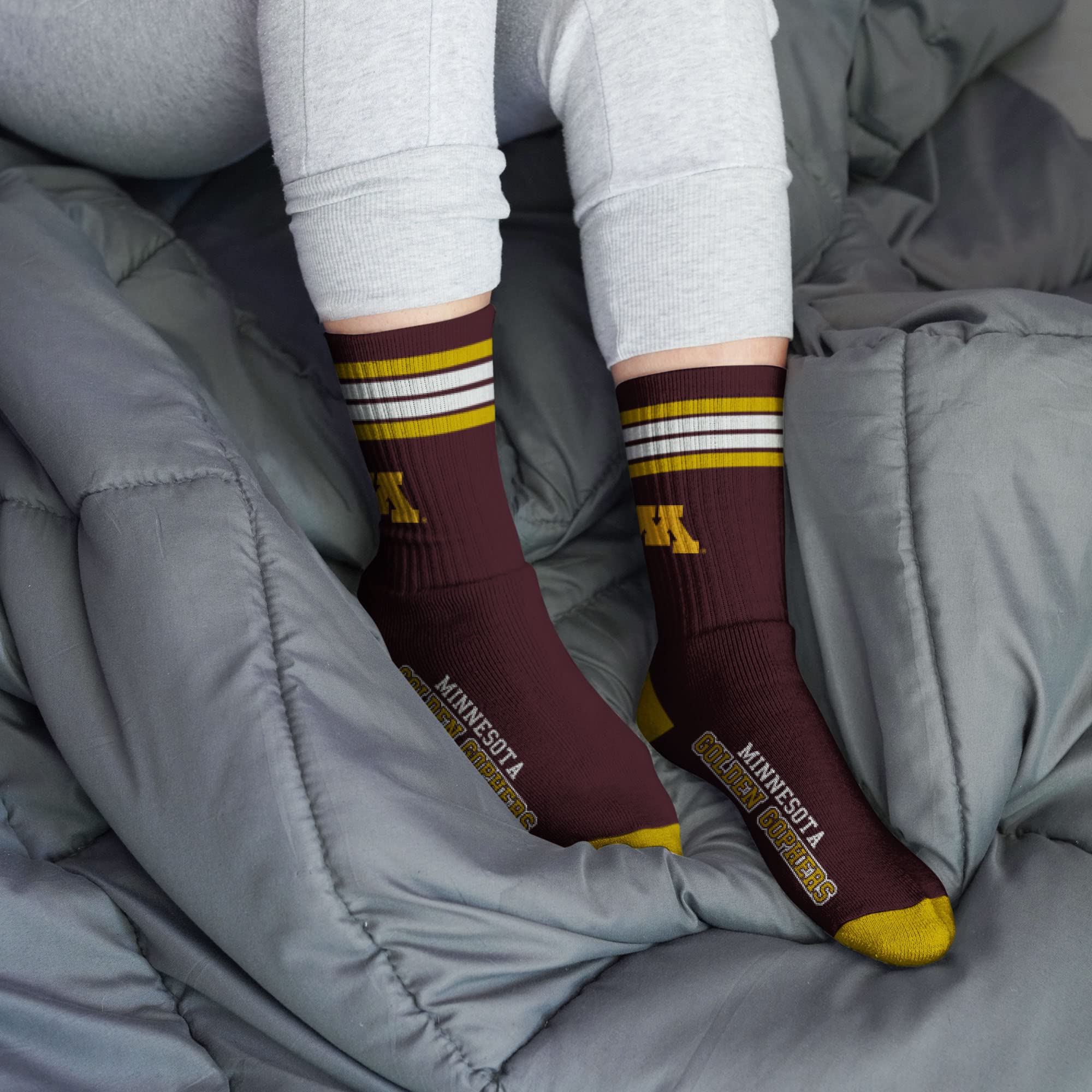 For Bare Feet NCAA Minnesota Golden Gophers 4 Stripe Deuce Crew Sock Team Color LARGE - Sports Gifts, Sports Memorabilia, Sports Collectibles, Fan Shop