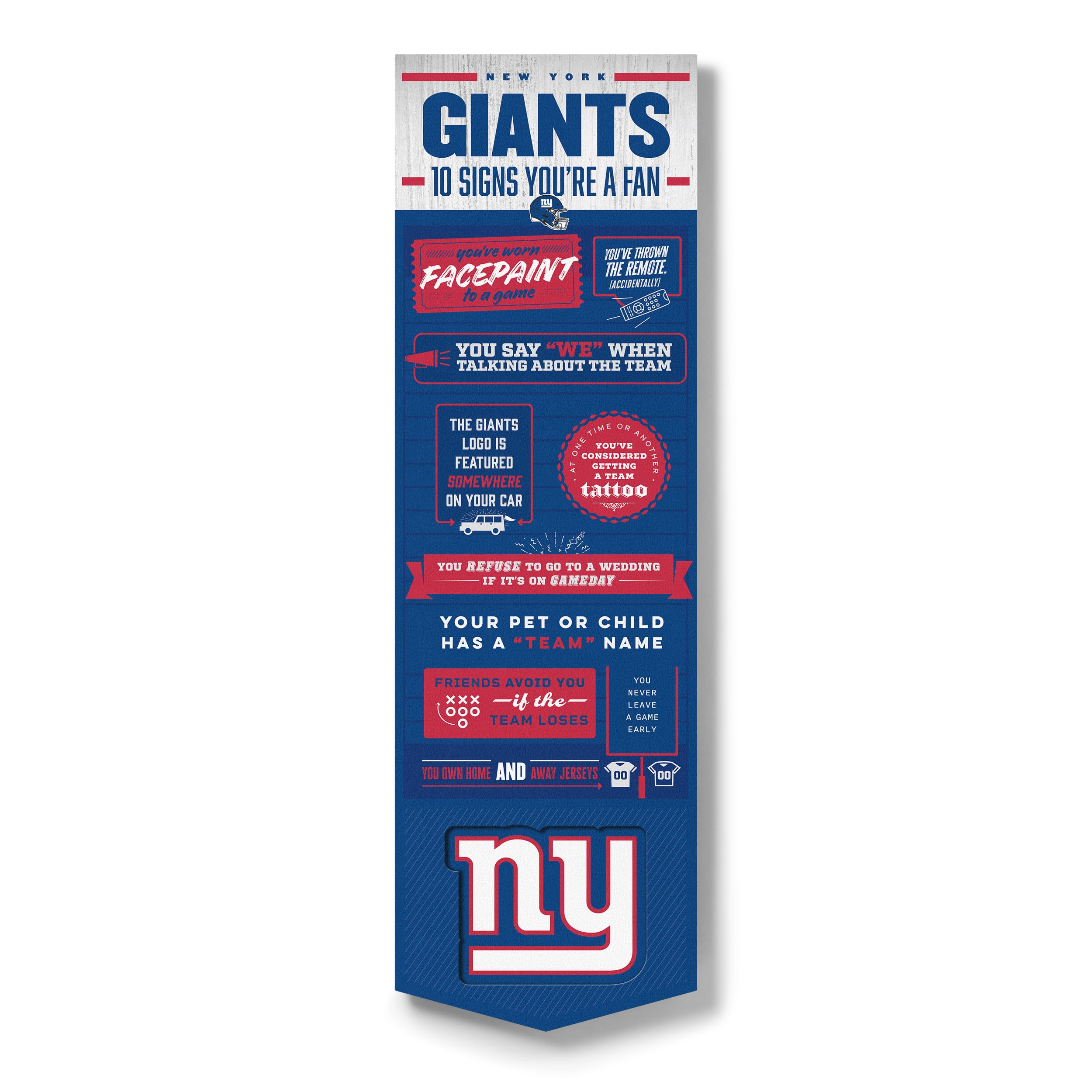 YouTheFan Officially-licensed NFL New York Giants 6x19 Top 10 Signs Banner - humorous descriptions - fun sports fan phrases, original design, indoor team wall decor fan gift - Sports Collectibles, Sports Memorabilia, Sports Fan Shop, Sports Gifts