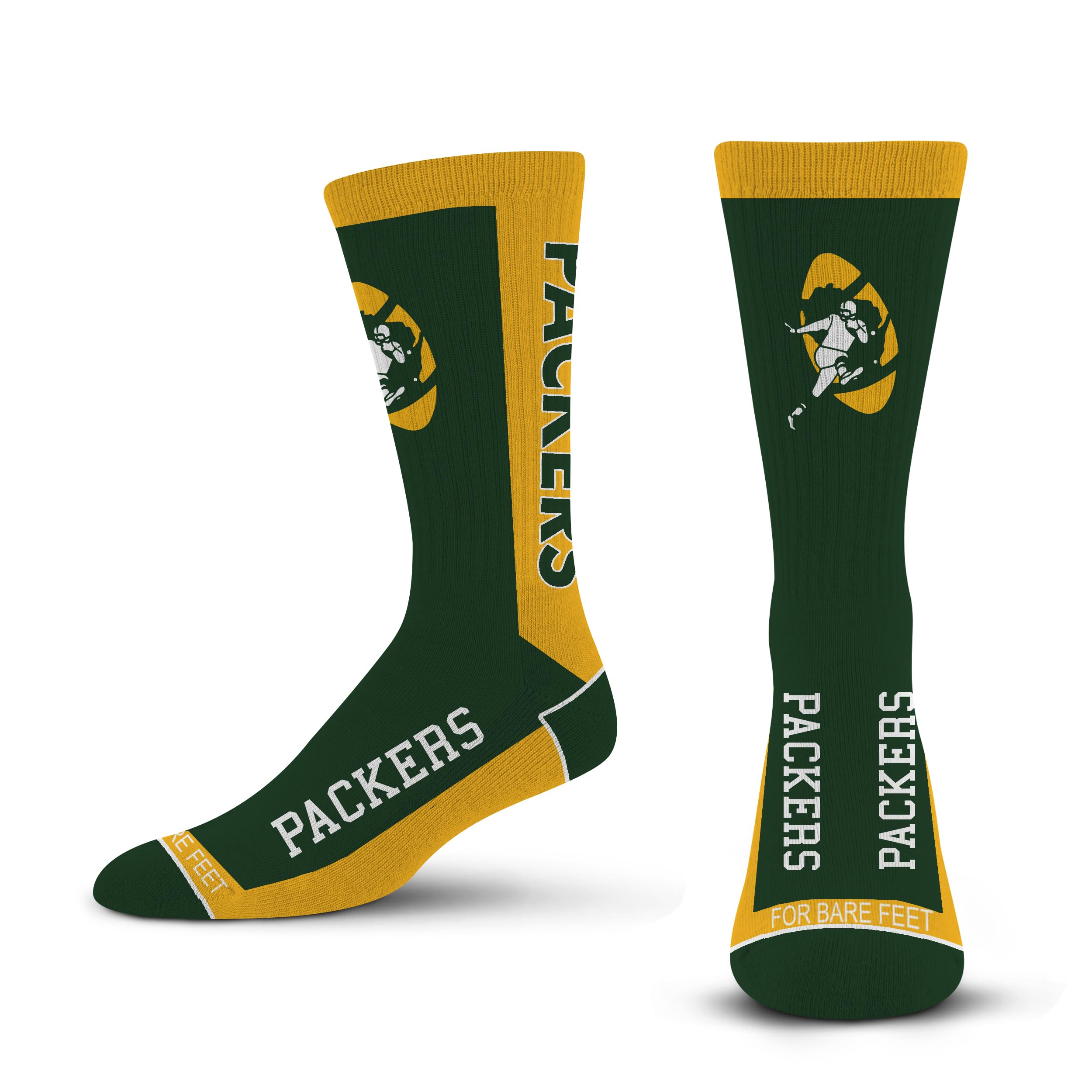 For Bare Feet NFL Classic GREEN BAY PACKERS MVP Crew Sock Team Color Large - Sports Gifts, Sports Memorabilia, Sports Collectibles, Fan Shop