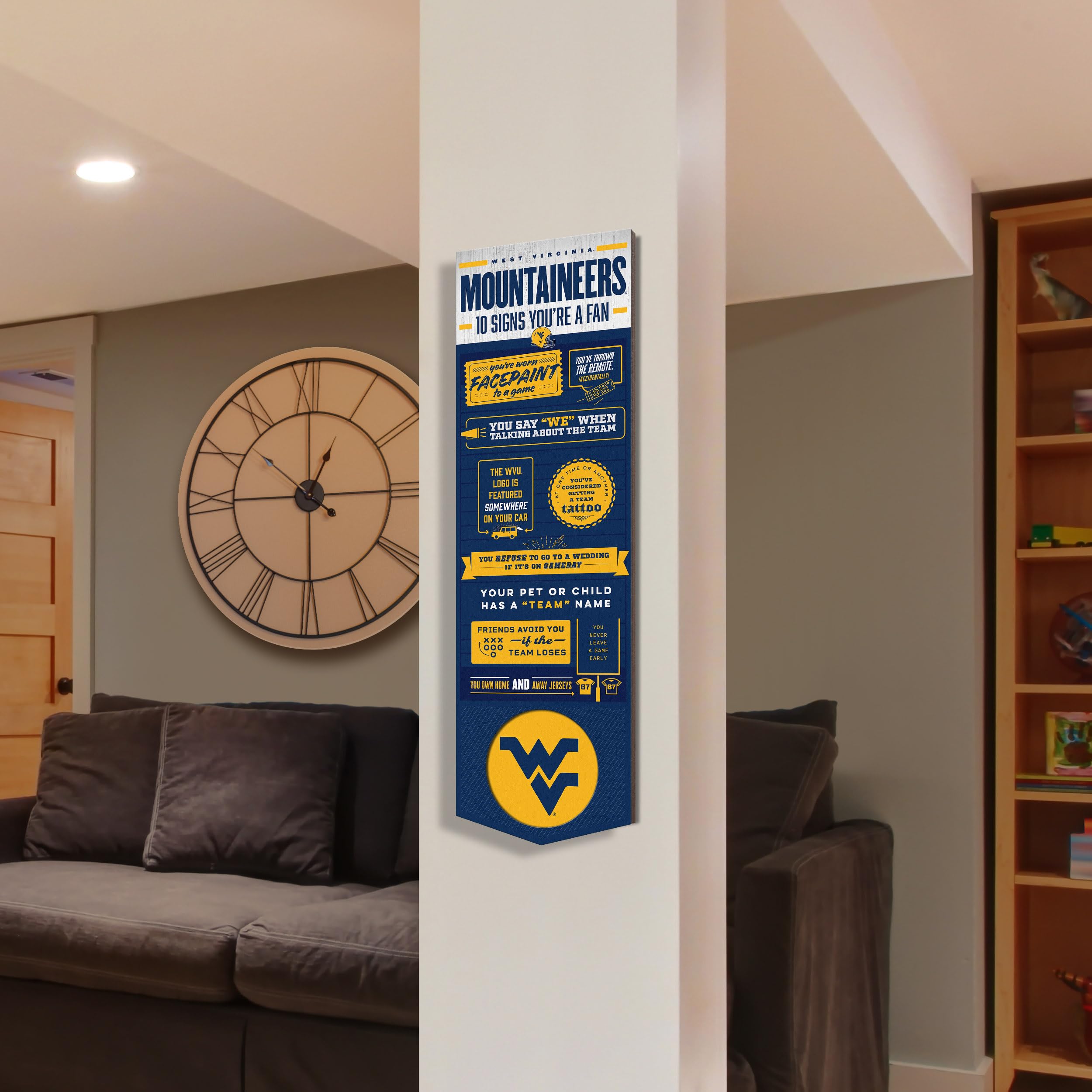 YouTheFan Officially-licensed NCAA West Virginia Mountaineers 6x19 Top 10 Signs Banner - humorous descriptions - fun sports fan phrases, original design, indoor team wall decor fan gift - Sports Collectibles, Sports Memorabilia, Sports Fan Shop, Sports Gifts