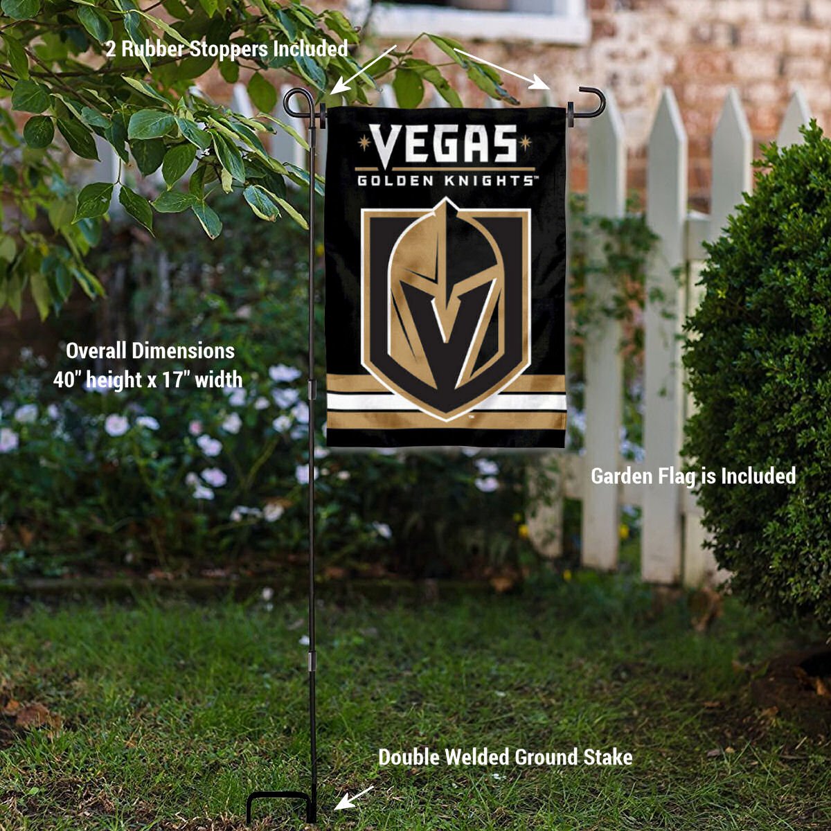WinCraft Vegas Golden Knights Garden Flag with Stand Holder - Sports Collectibles, Sports Memorabilia, Sports Fan Shop, Sports Gifts