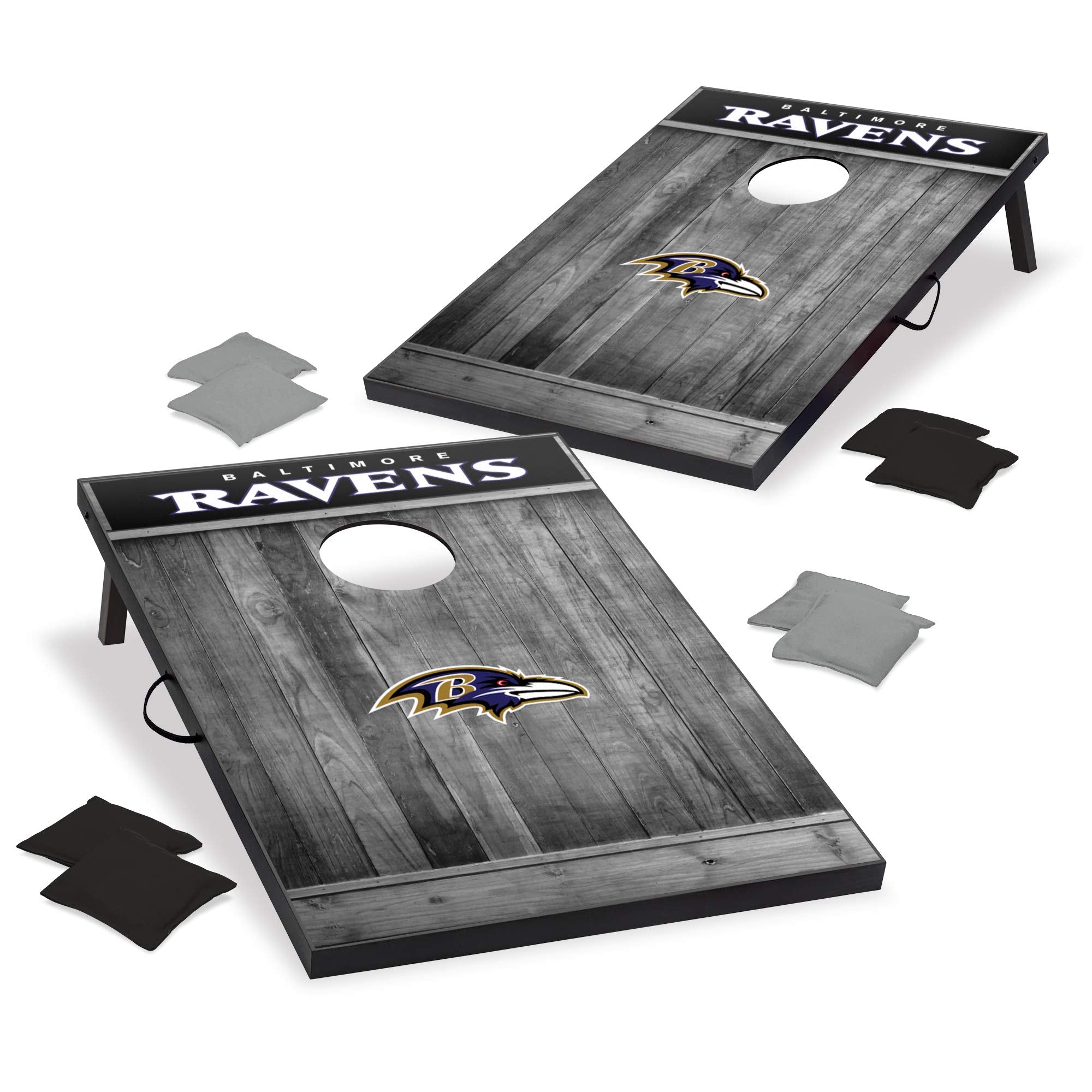 Wild Sports 2'x3' MDF Wood NFL Baltimore Ravens Cornhole Set - Grey Wood Design - Sports Collectibles, Sports Memorabilia, Sports Fan Shop, Sports Gifts