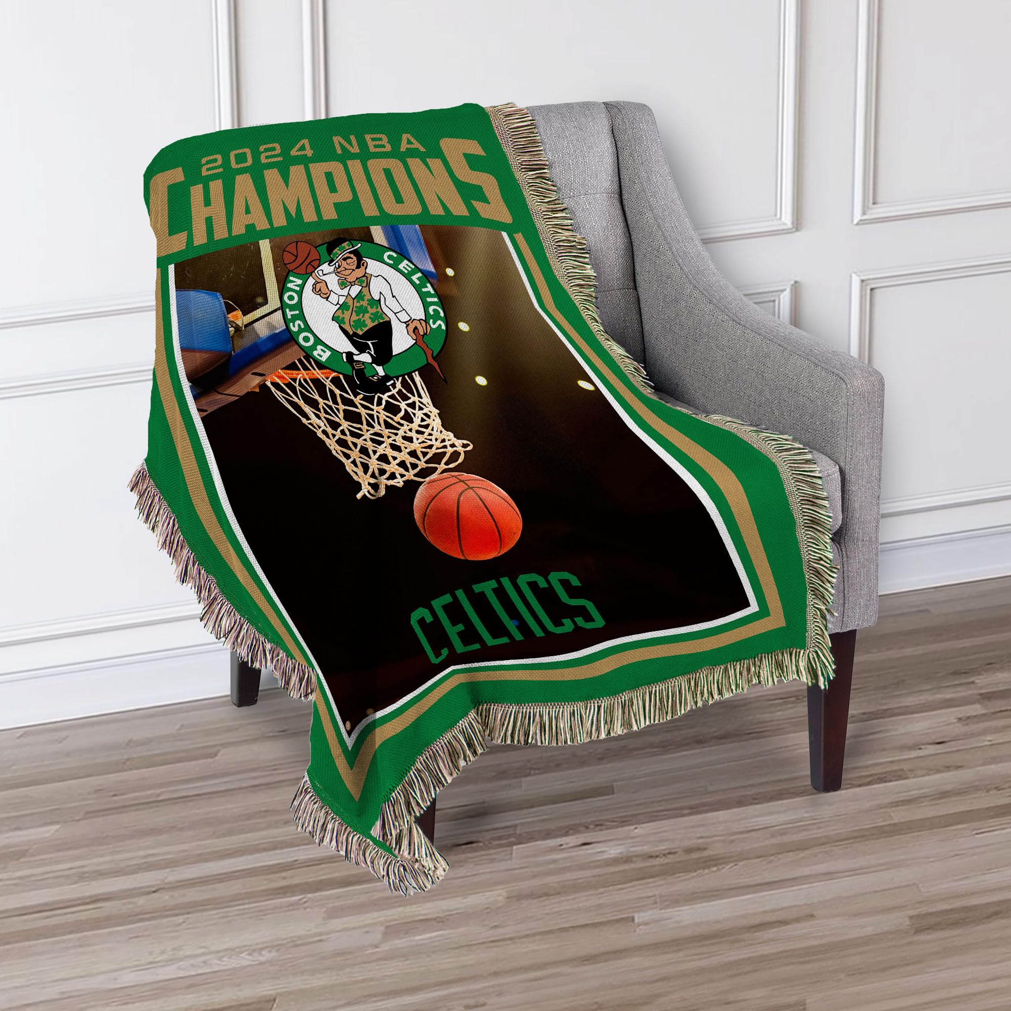 Northwest NBA Boston Celtics NBA Champions 2024 Woven Tapestry Throw Blanket, 46" x 60", Net Glory - Sports Collectibles, Sports Memorabilia, Sports Fan Shop, Sports Gifts