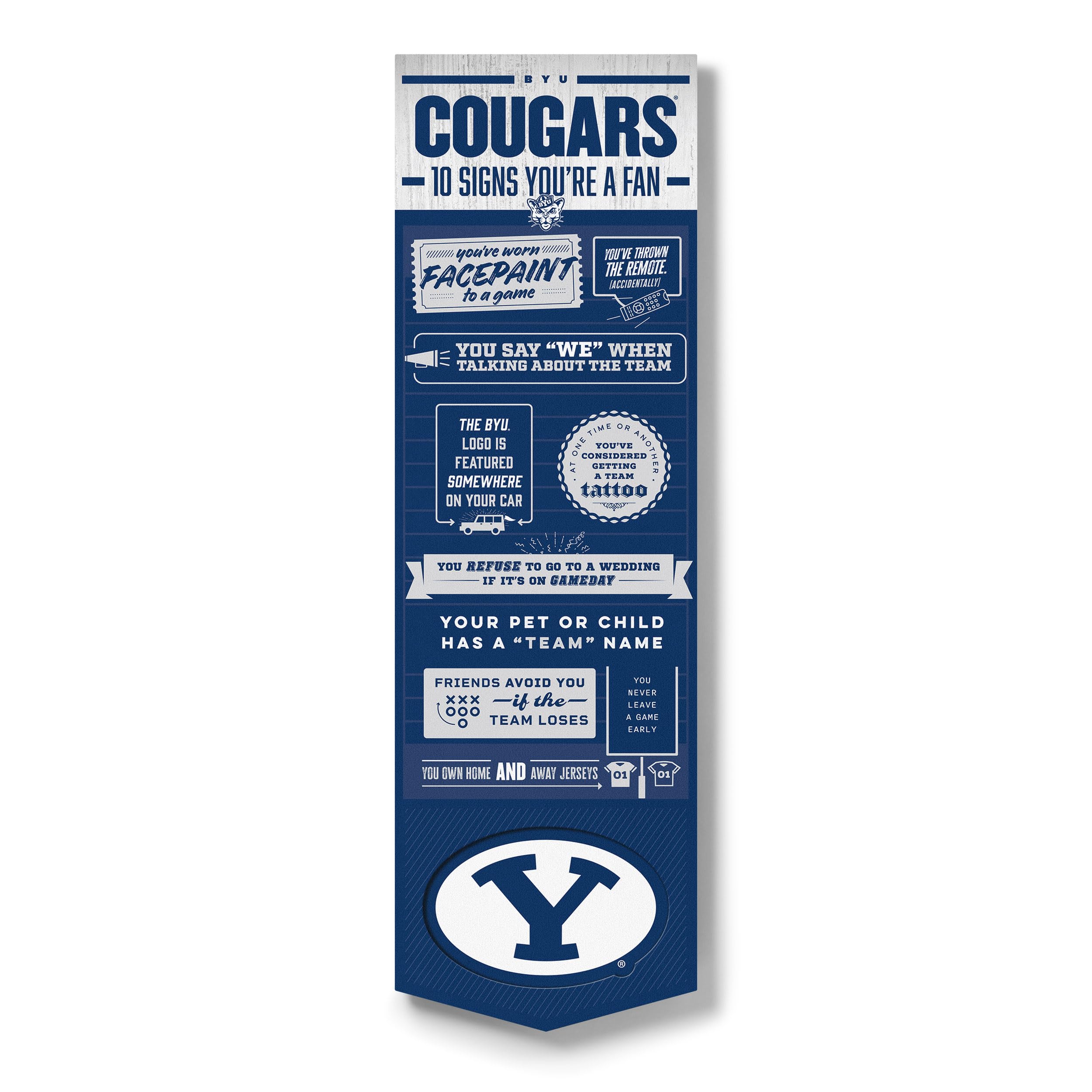 YouTheFan Officially-licensed NCAA BYU Cougars 6x19 Top 10 Signs Banner - humorous descriptions - fun sports fan phrases, original design, indoor team wall decor fan gift - Sports Collectibles, Sports Memorabilia, Sports Fan Shop, Sports Gifts