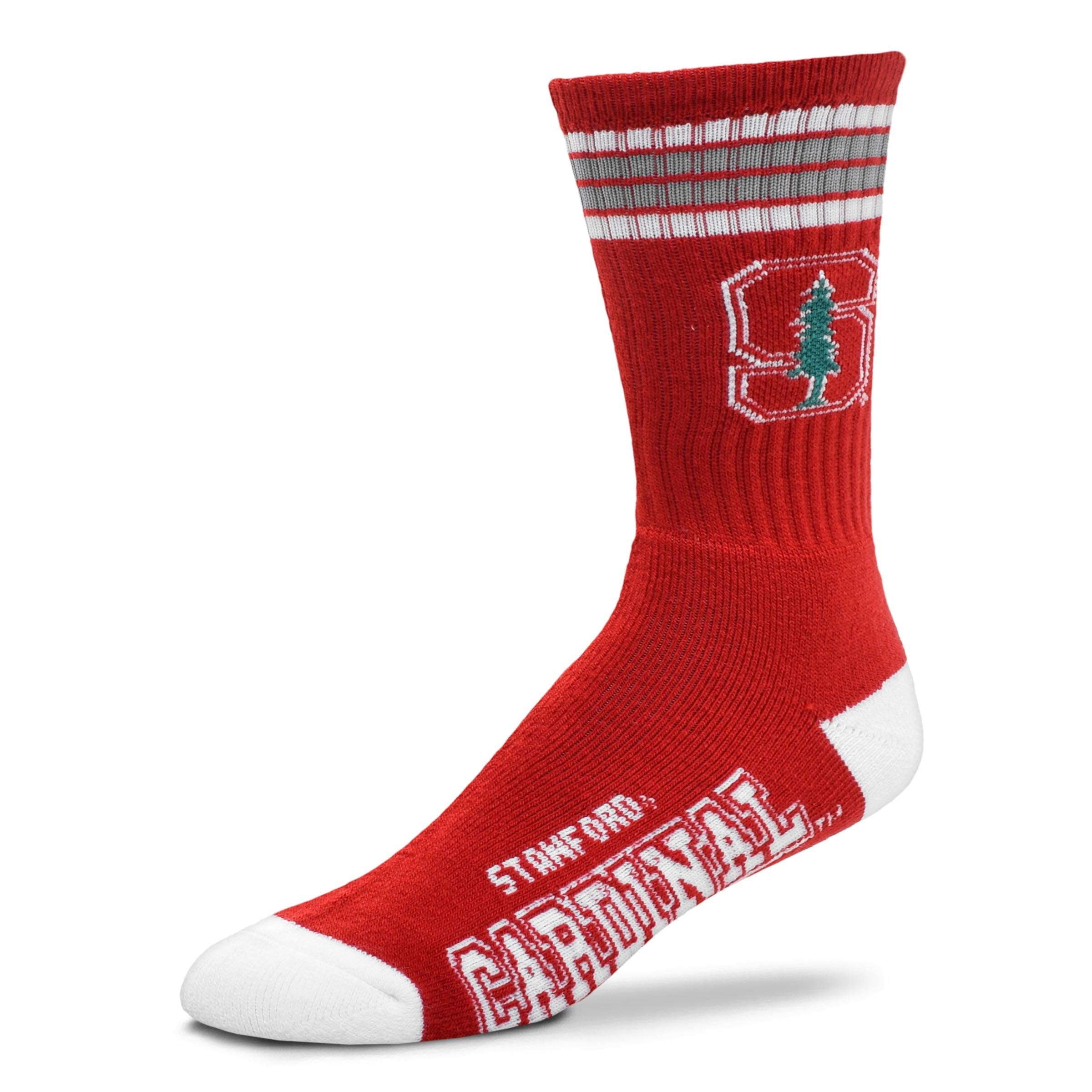 For Bare Feet NCAA Stanford Cardinal 4 Stripe Deuce Crew Sock Team Color LARGE - Sports Gifts, Sports Memorabilia, Sports Collectibles, Fan Shop