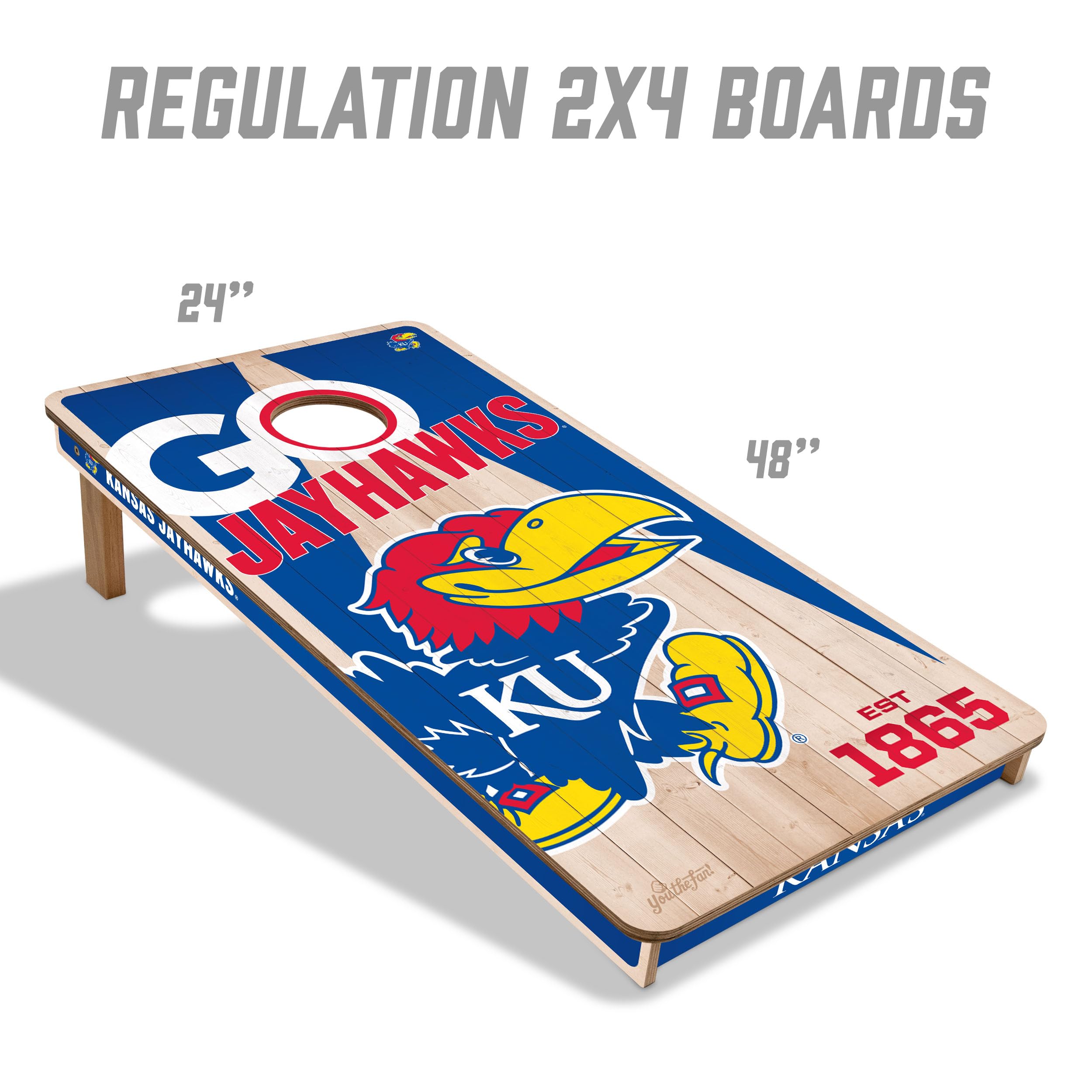 YouTheFan NCAA Kansas Jayhawks 2’ x 4’ Professional Wood Cornhole Game with Logo Bags - Sports Collectibles, Sports Memorabilia, Sports Fan Shop, Sports Gifts
