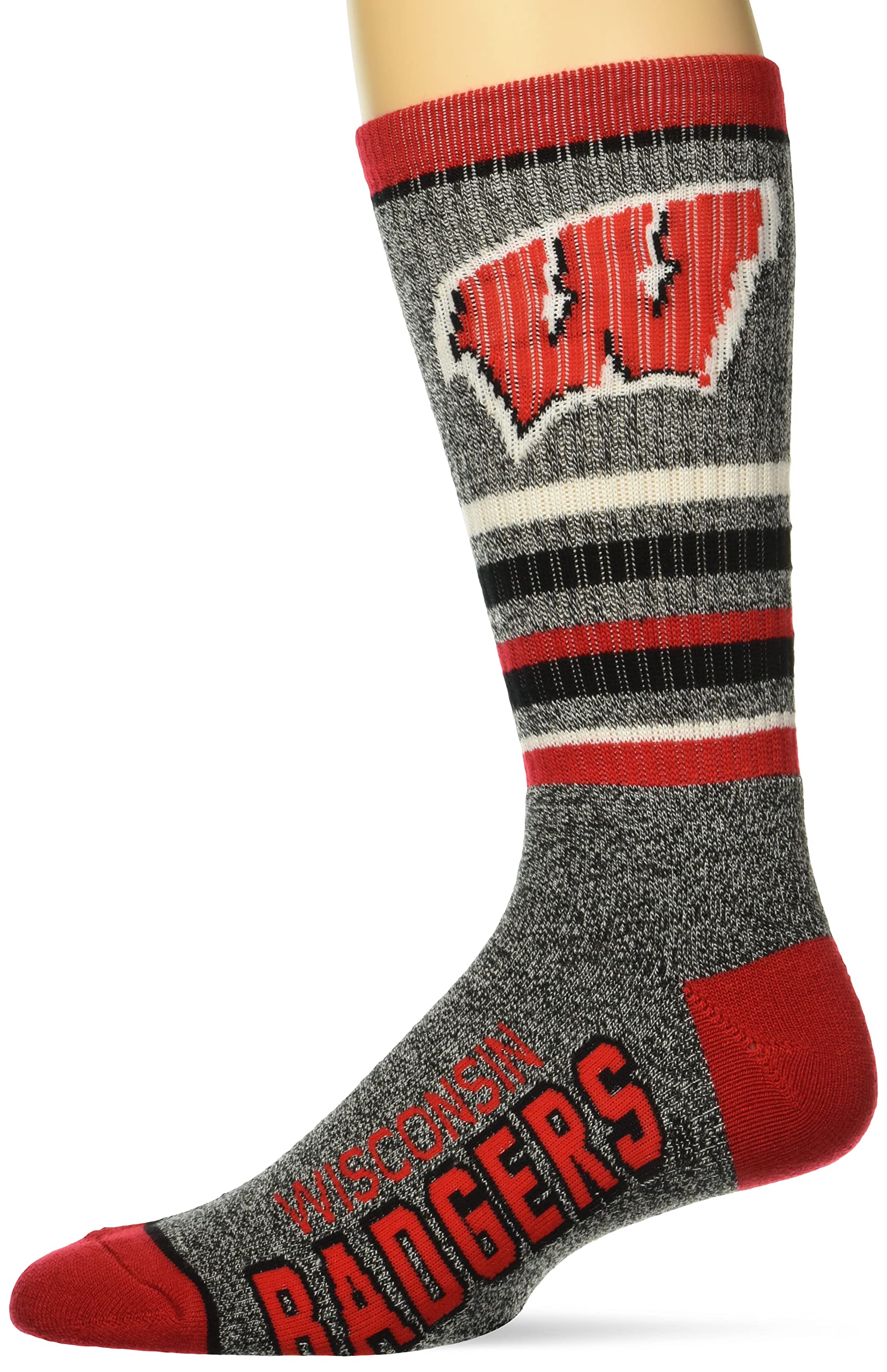 For Bare Feet Mens NCAA Wisconsin Badgers 5 Star Crew Sock Marble Grey Large - Sports Gifts, Sports Memorabilia, Sports Collectibles, Fan Shop