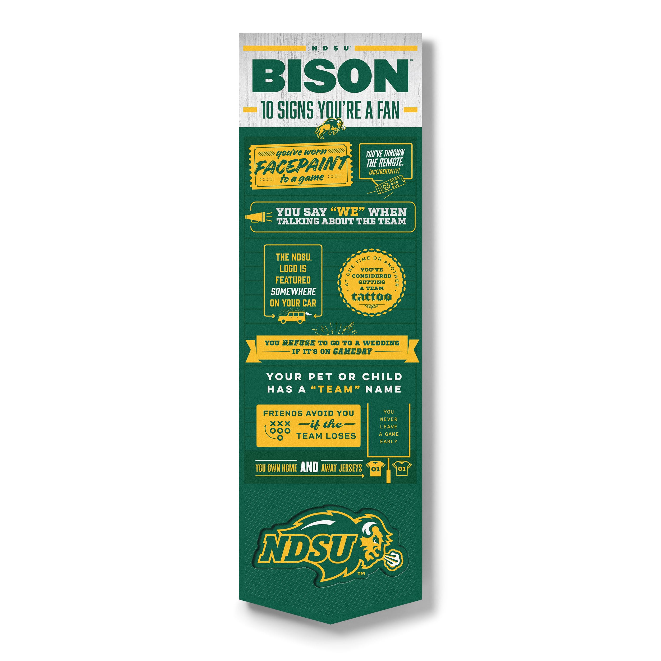YouTheFan Officially-licensed NCAA North Dakota State Bison 6x19 Top 10 Signs Banner - humorous descriptions - fun sports fan phrases, original design, indoor team wall decor fan gift - Sports Collectibles, Sports Memorabilia, Sports Fan Shop, Sports Gifts