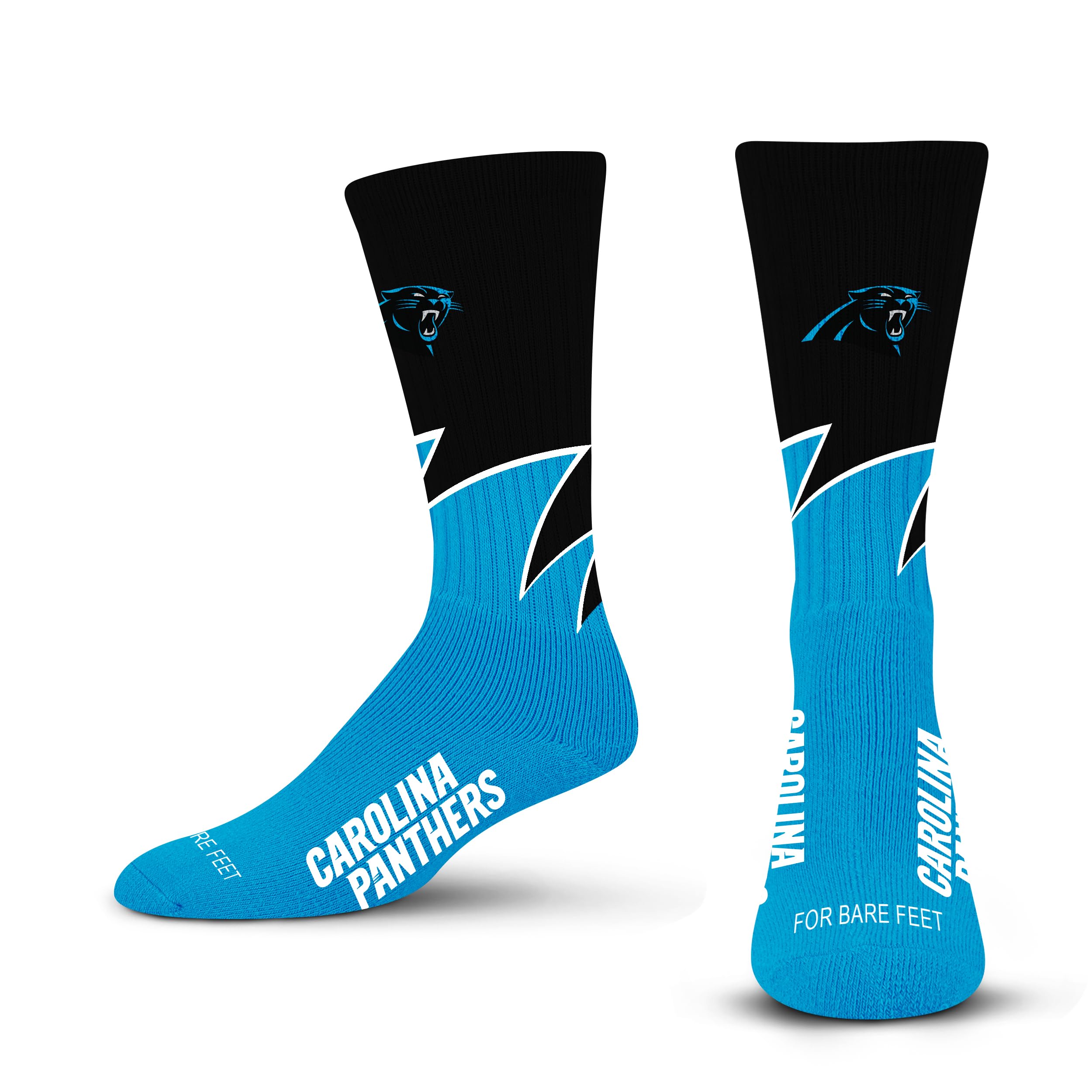 For Bare Feet NFL CAROLINA PANTHERS Black Wave Crew Sock Team Color YOUTH - Sports Gifts, Sports Memorabilia, Sports Collectibles, Fan Shop