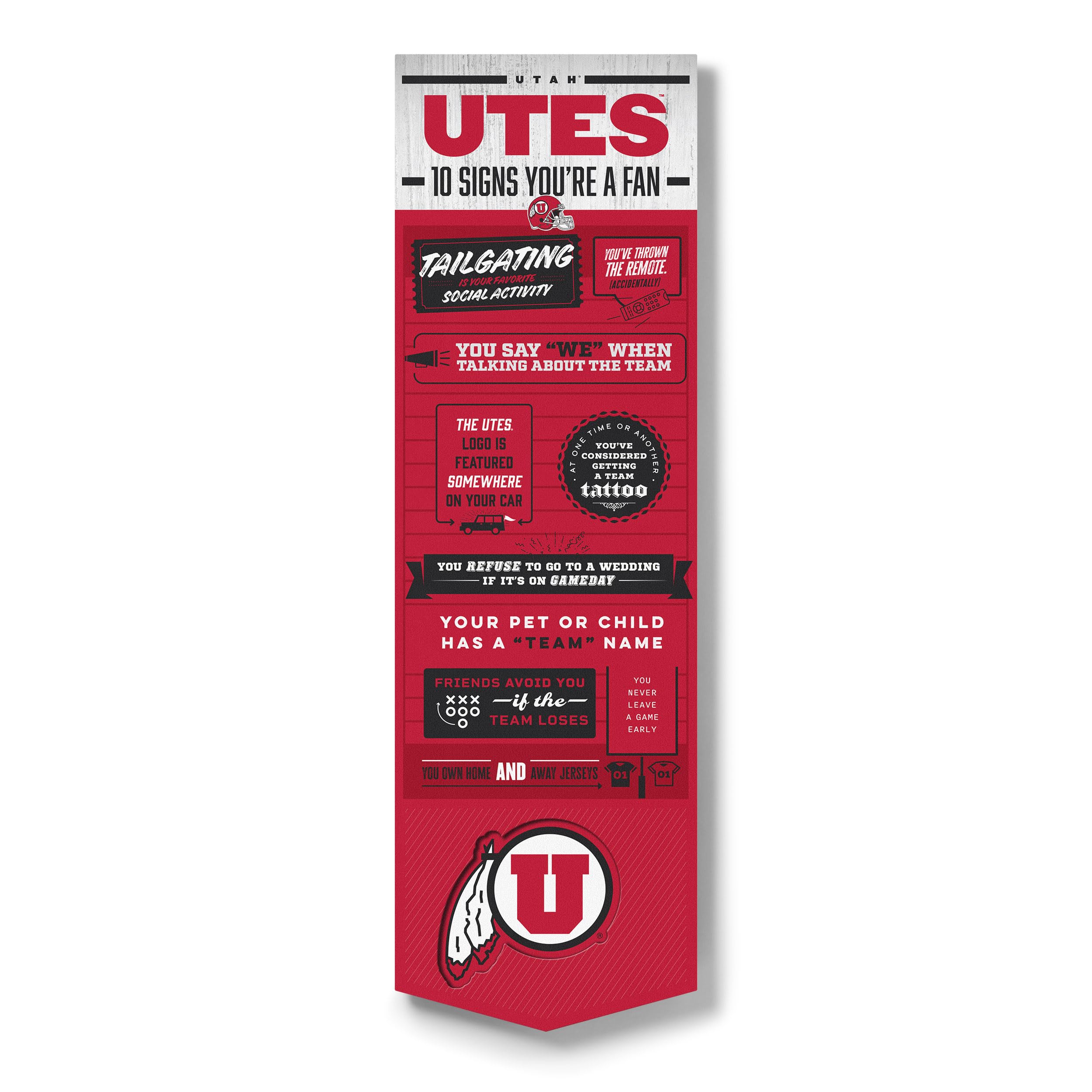 YouTheFan Officially-licensed NCAA Utah Utes 6x19 Top 10 Signs Banner - humorous descriptions - fun sports fan phrases, original design, indoor team wall decor fan gift - Sports Collectibles, Sports Memorabilia, Sports Fan Shop, Sports Gifts