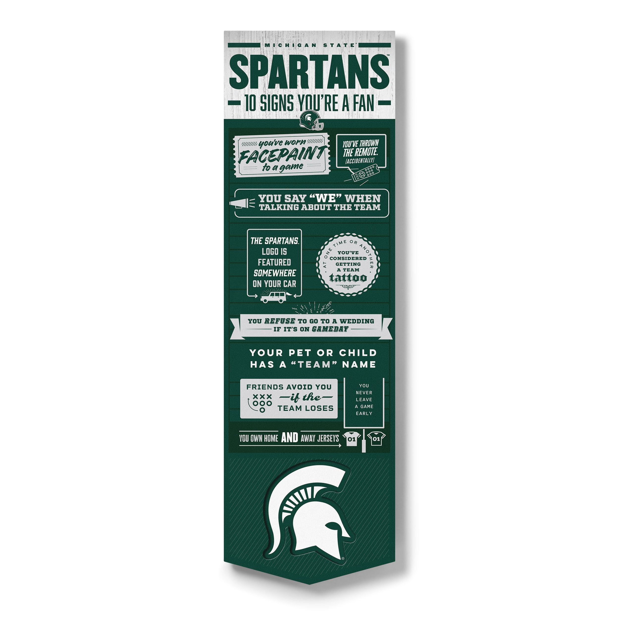YouTheFan Officially-licensed NCAA Michigan State Spartans 6x19 Top 10 Signs Banner - humorous descriptions - fun sports fan phrases, original design, indoor team wall decor fan gift - Sports Collectibles, Sports Memorabilia, Sports Fan Shop, Sports Gifts