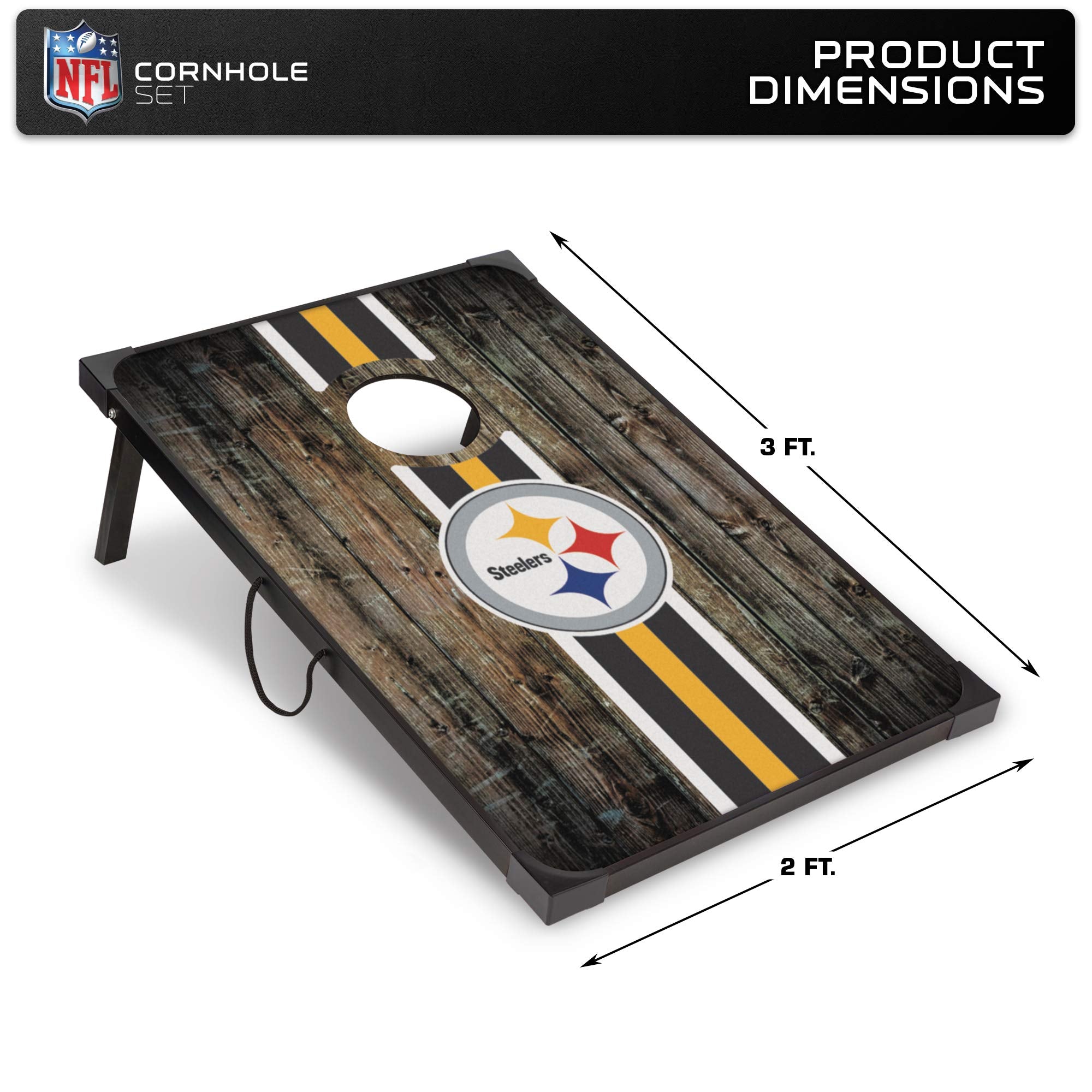 Wild Sports NFL Pittsburgh Steelers 2' x 3' MDF Deluxe Cornhole Set - with Corners and Aprons, Team Color - Sports Collectibles, Sports Memorabilia, Sports Fan Shop, Sports Gifts