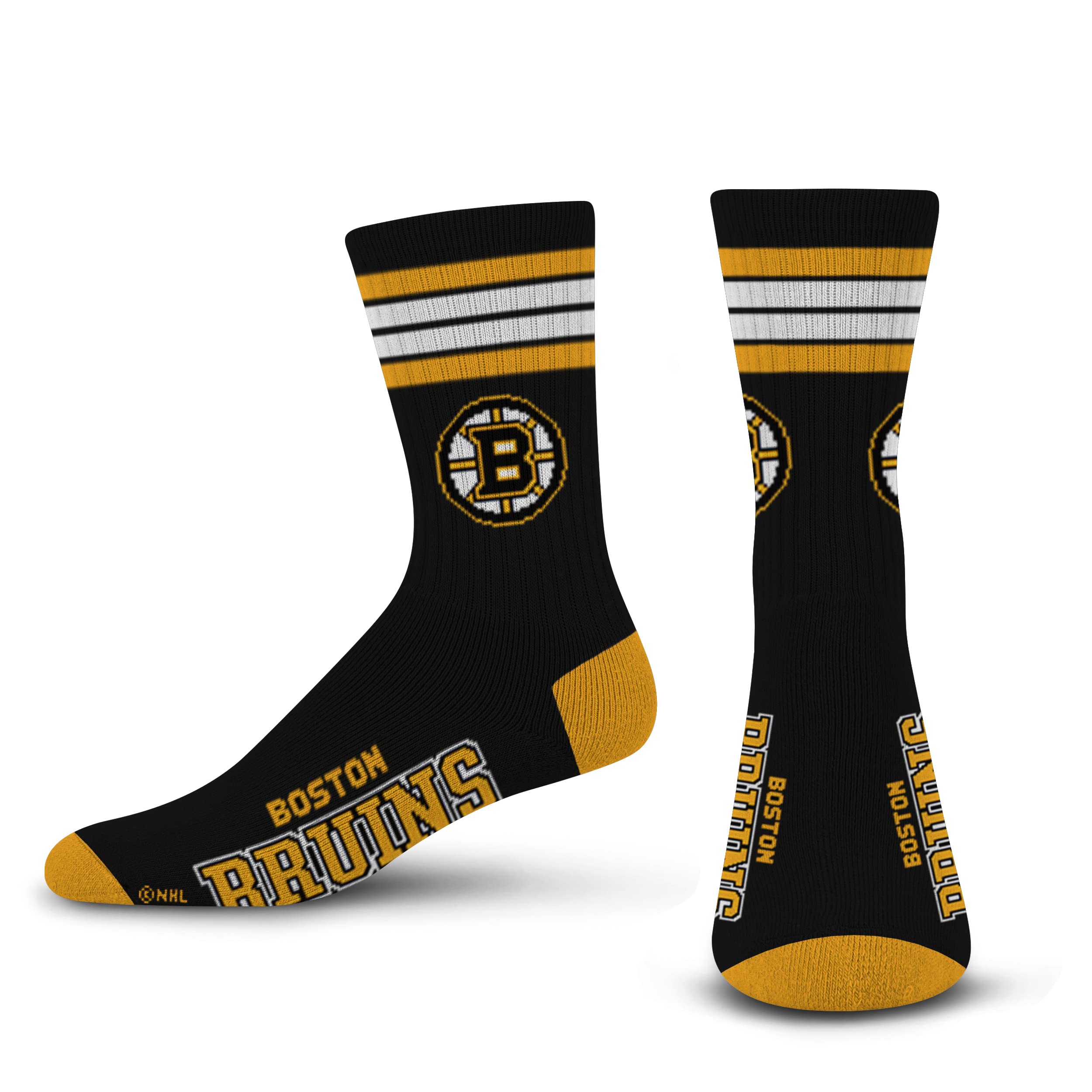 For Bare Feet NHL Boston Bruins 4 Stripe Deuce Crew Sock Team Color LARGE - Sports Gifts, Sports Memorabilia, Sports Collectibles, Fan Shop