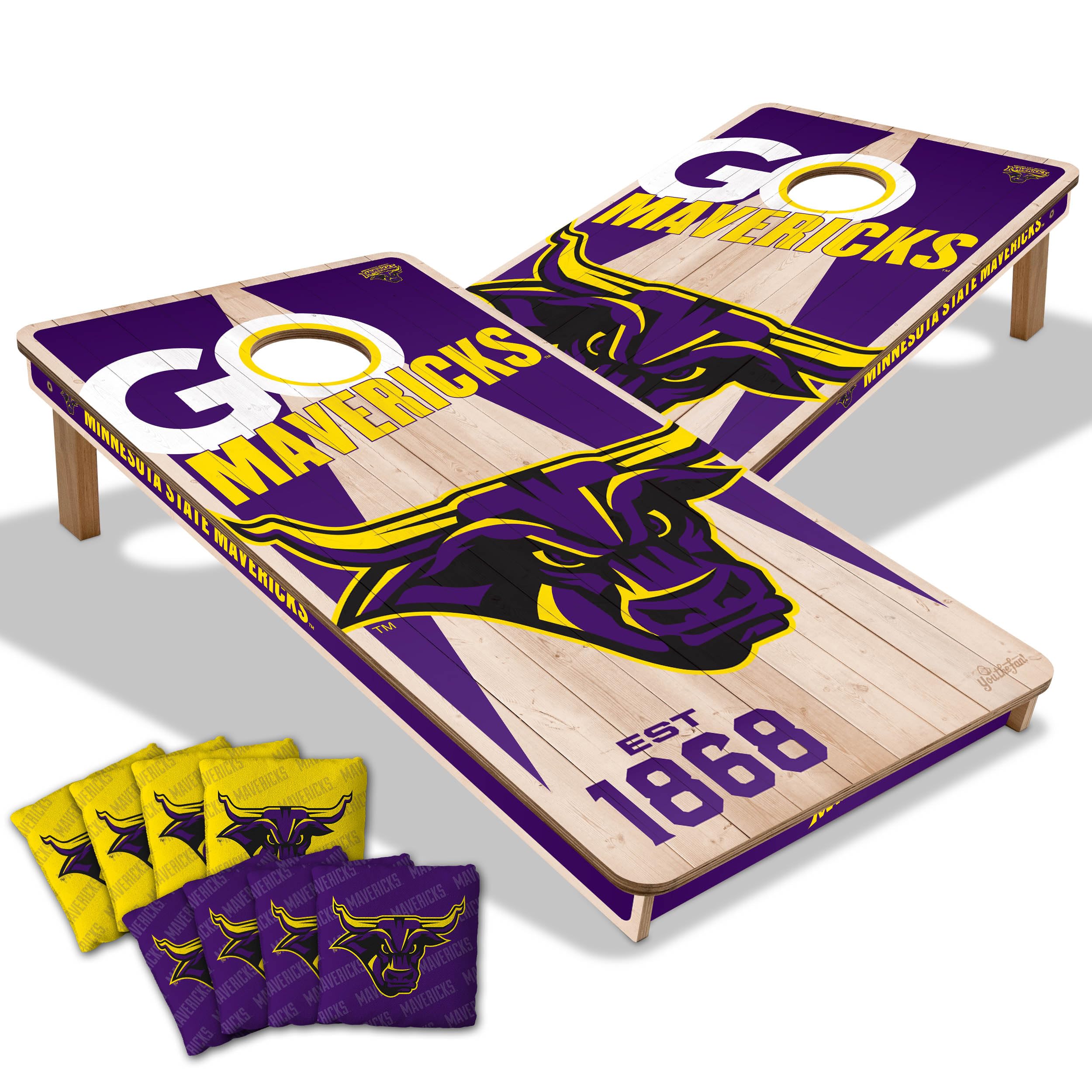 YouTheFan NCAA Minnesota State Mavericks 2’ x 4’ Professional Wood Cornhole Game with Logo Bags - Sports Collectibles, Sports Memorabilia, Sports Fan Shop, Sports Gifts