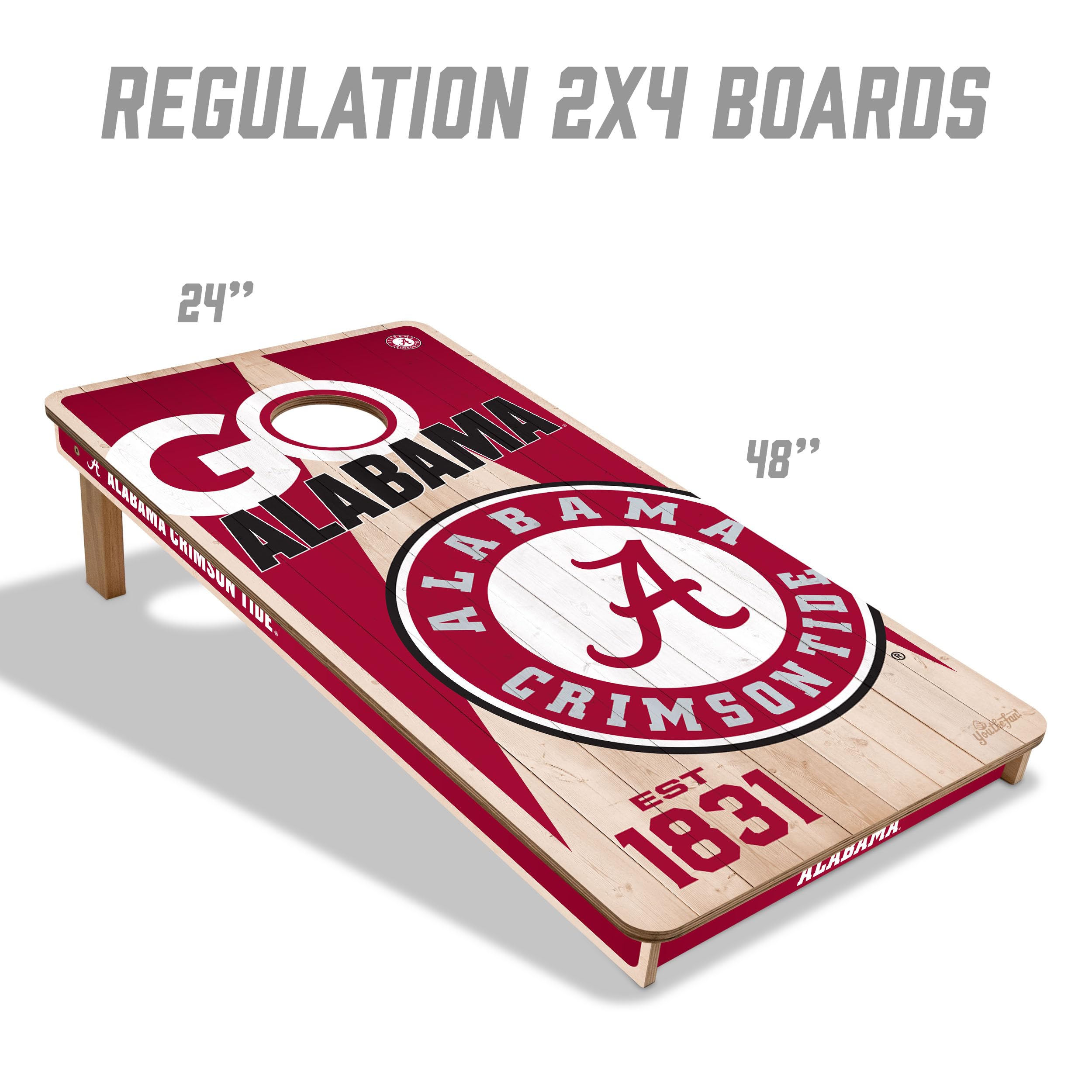 YouTheFan NCAA Alabama Crimson Tide 2’ x 4’ Professional Wood Cornhole Game with Logo Bags - Sports Collectibles, Sports Memorabilia, Sports Fan Shop, Sports Gifts